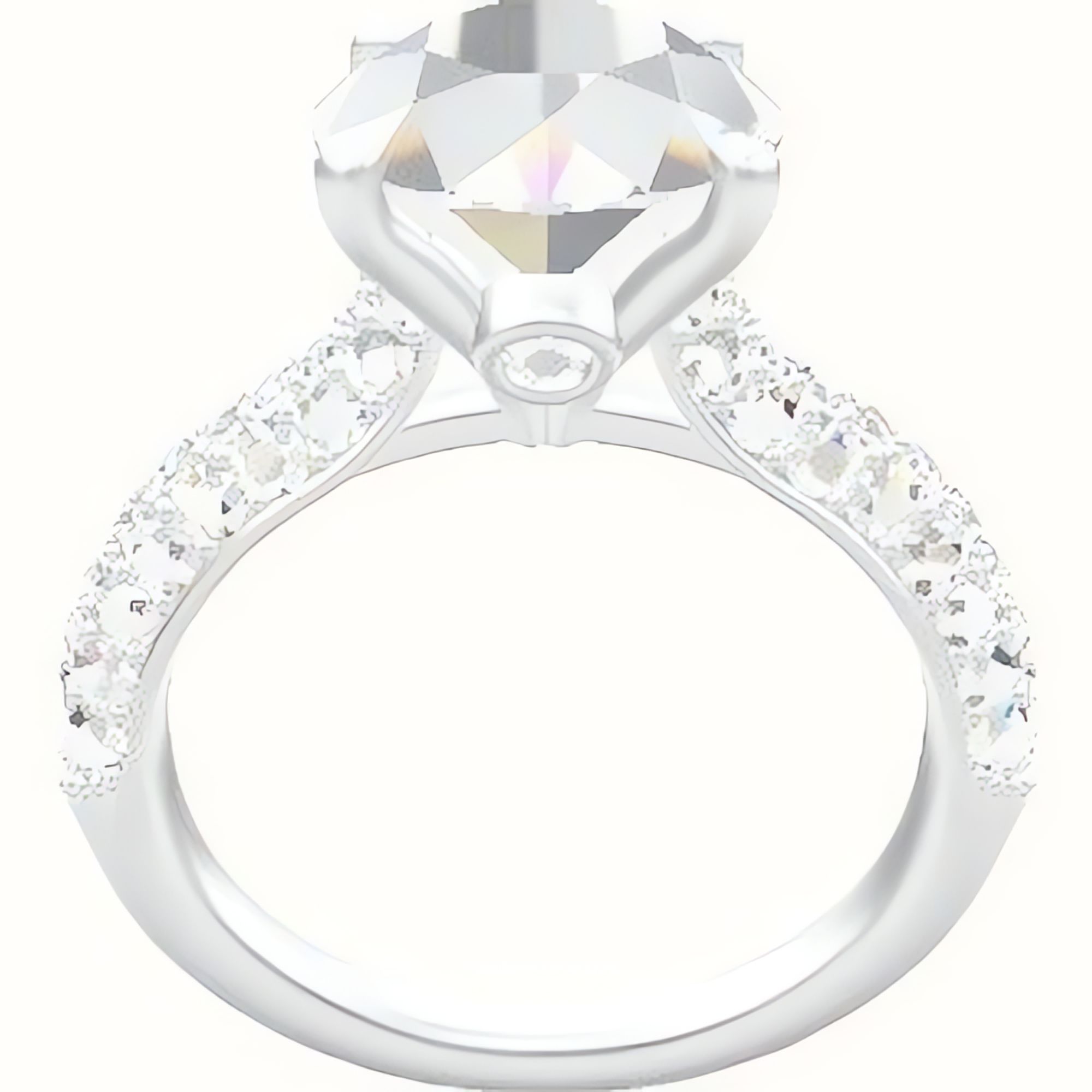 Cathedral Three Row Pave Engagement Ring With Accent Diamond Head