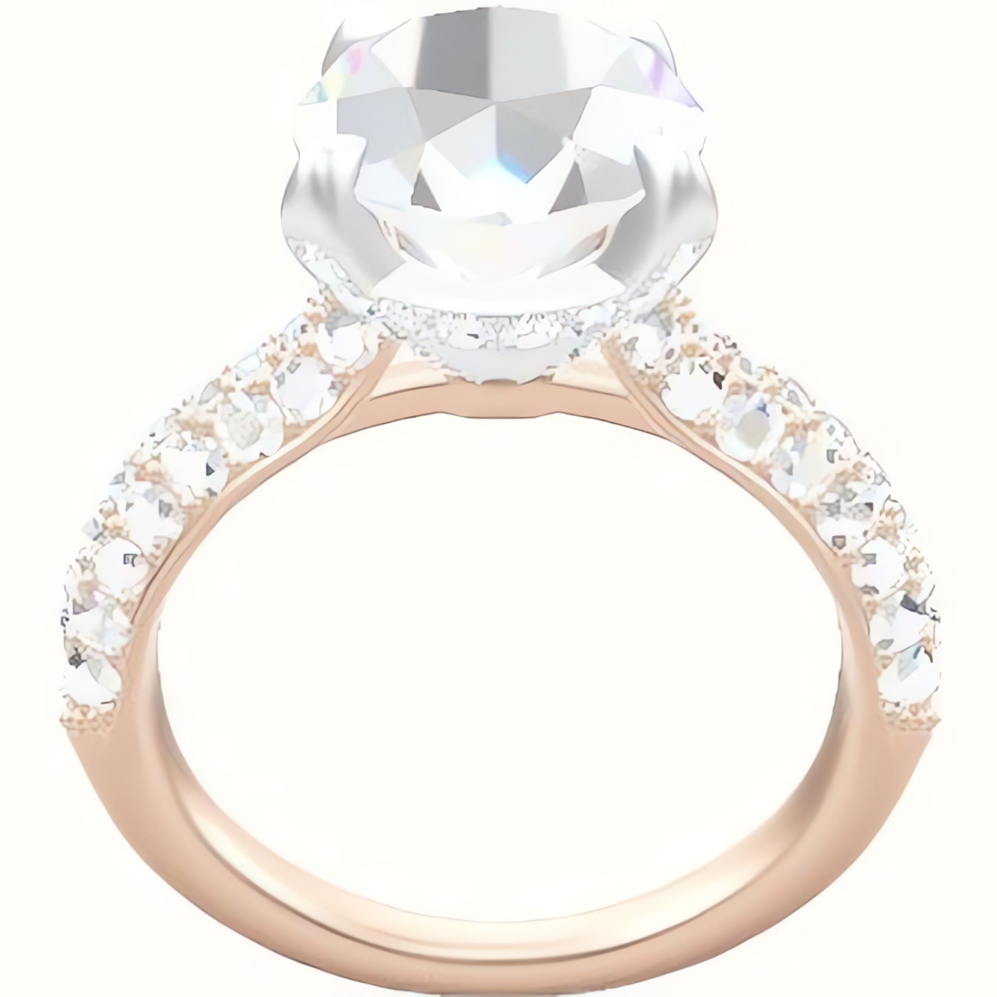 Cathedral Three Row Pave Engagement Ring With Pave Basket Head