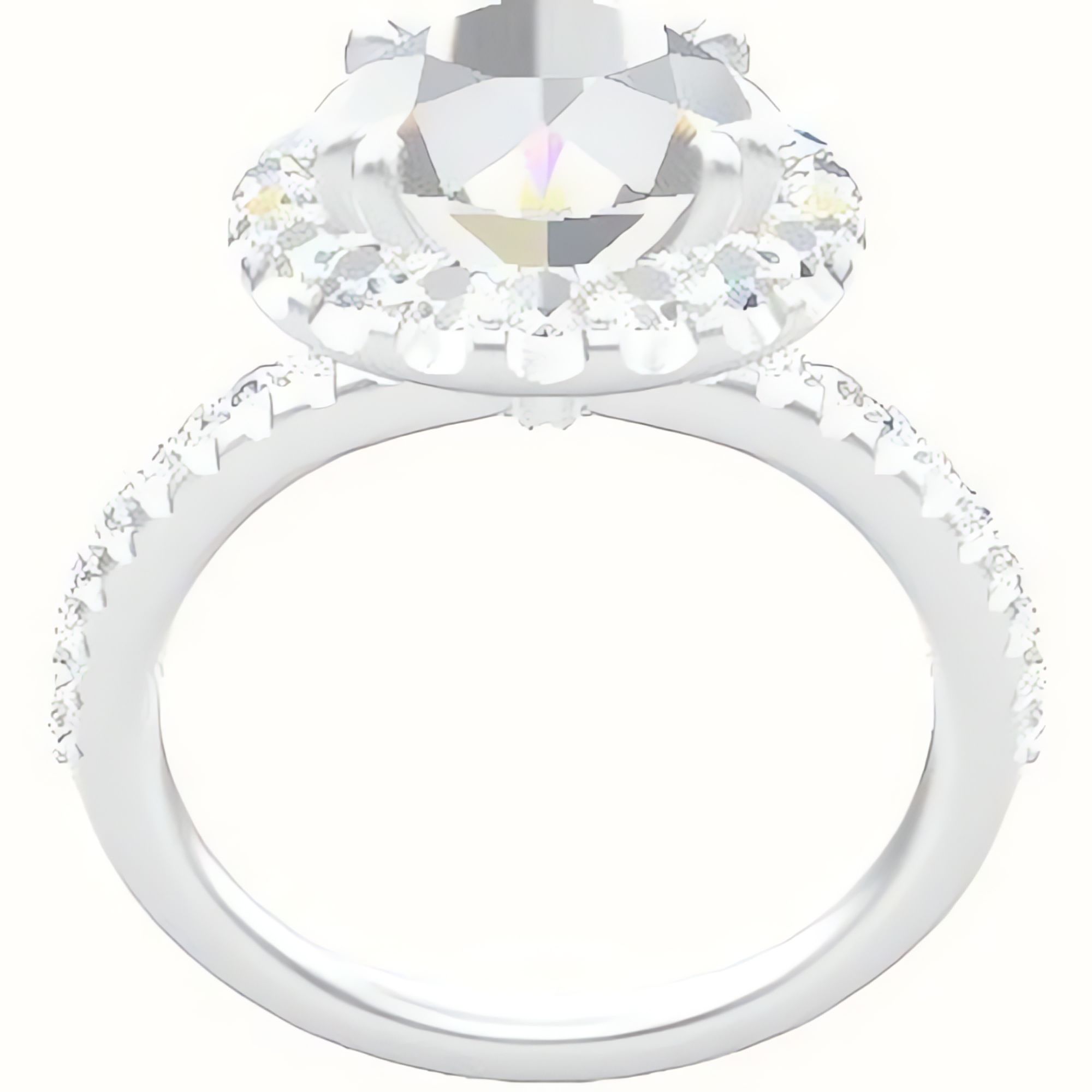 Half Pave Engagement Ring With Halo with Double Prong Head