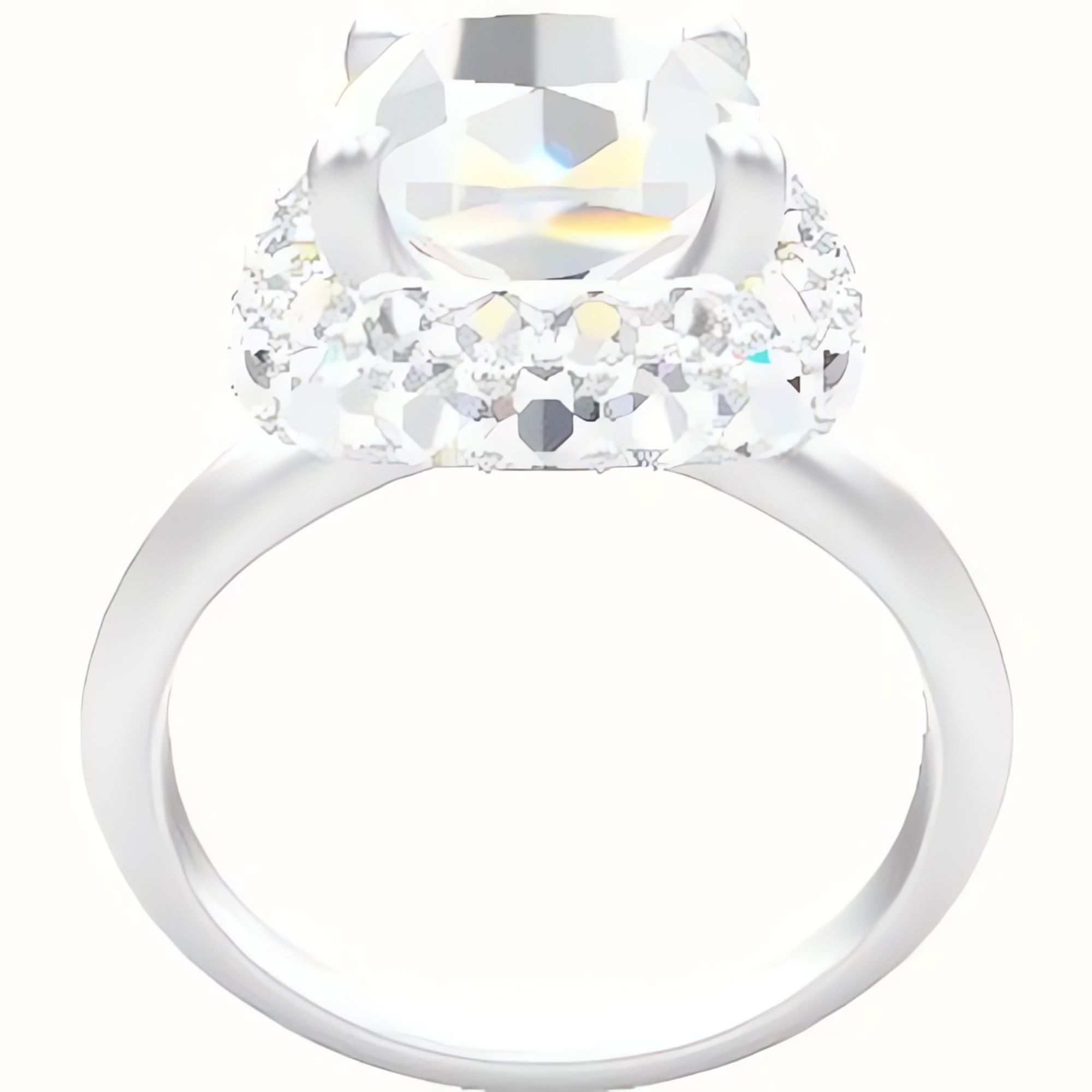 Knife Edge Engagement Ring With Low Set Waterfall Halo Head