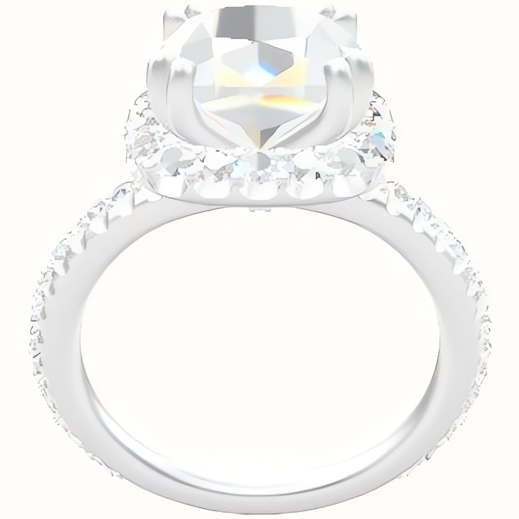 3/4 Pave Engagement Ring With Halo with Double Prong Head