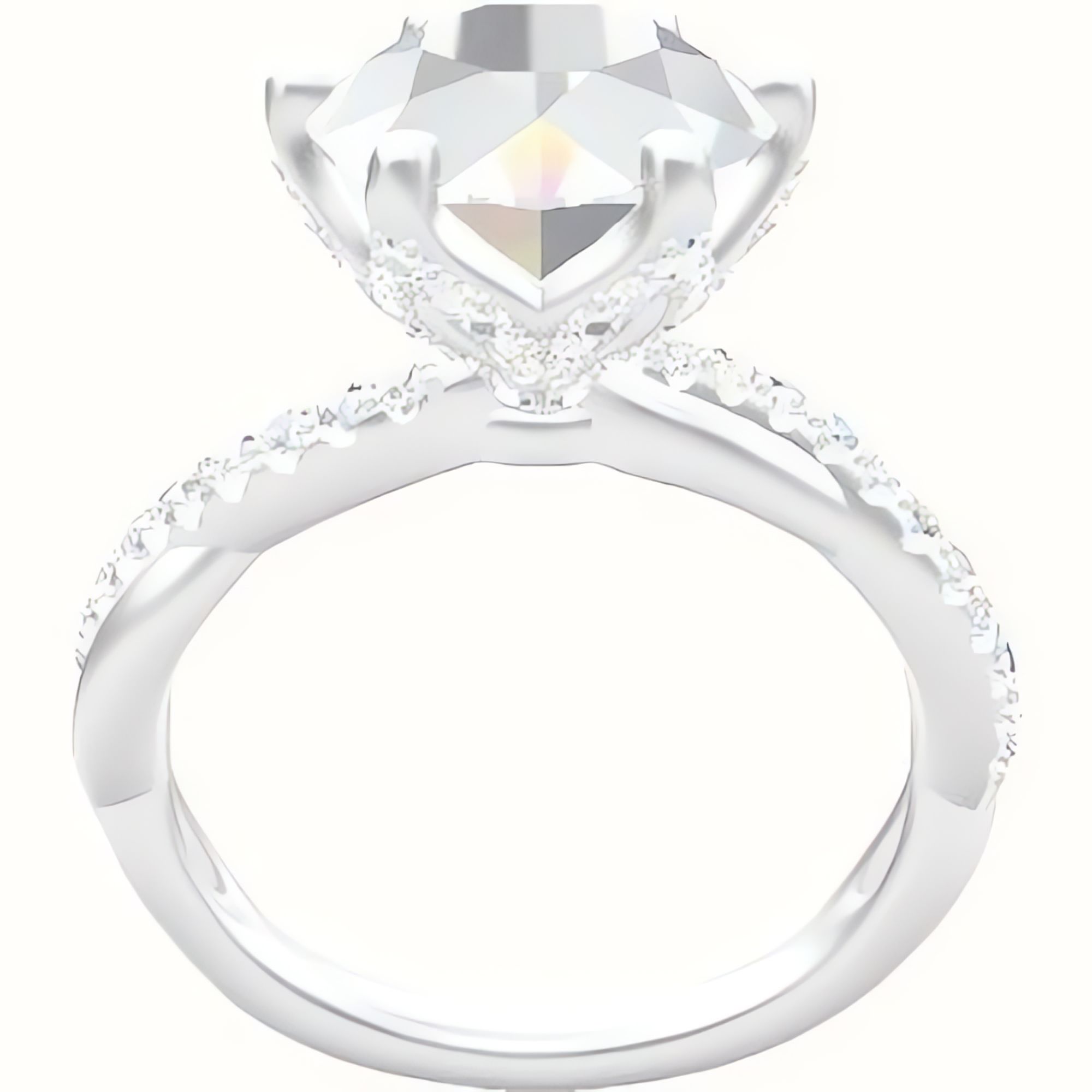 Pave Rope Engagement Ring With Pave Petal Six Prong Head