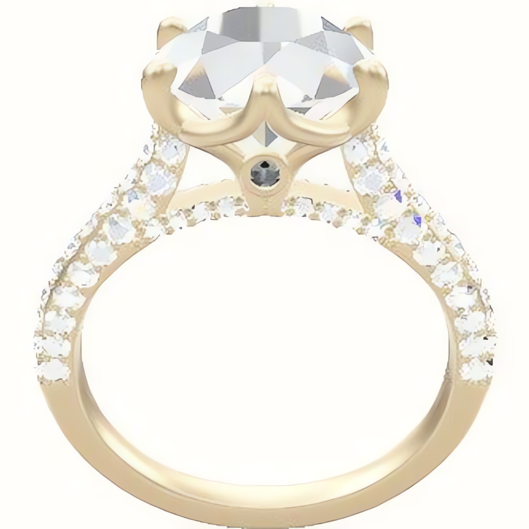 Petite Cathedral Three Row Engagement Ring With Crown Six Prong w. accent Diamond Head