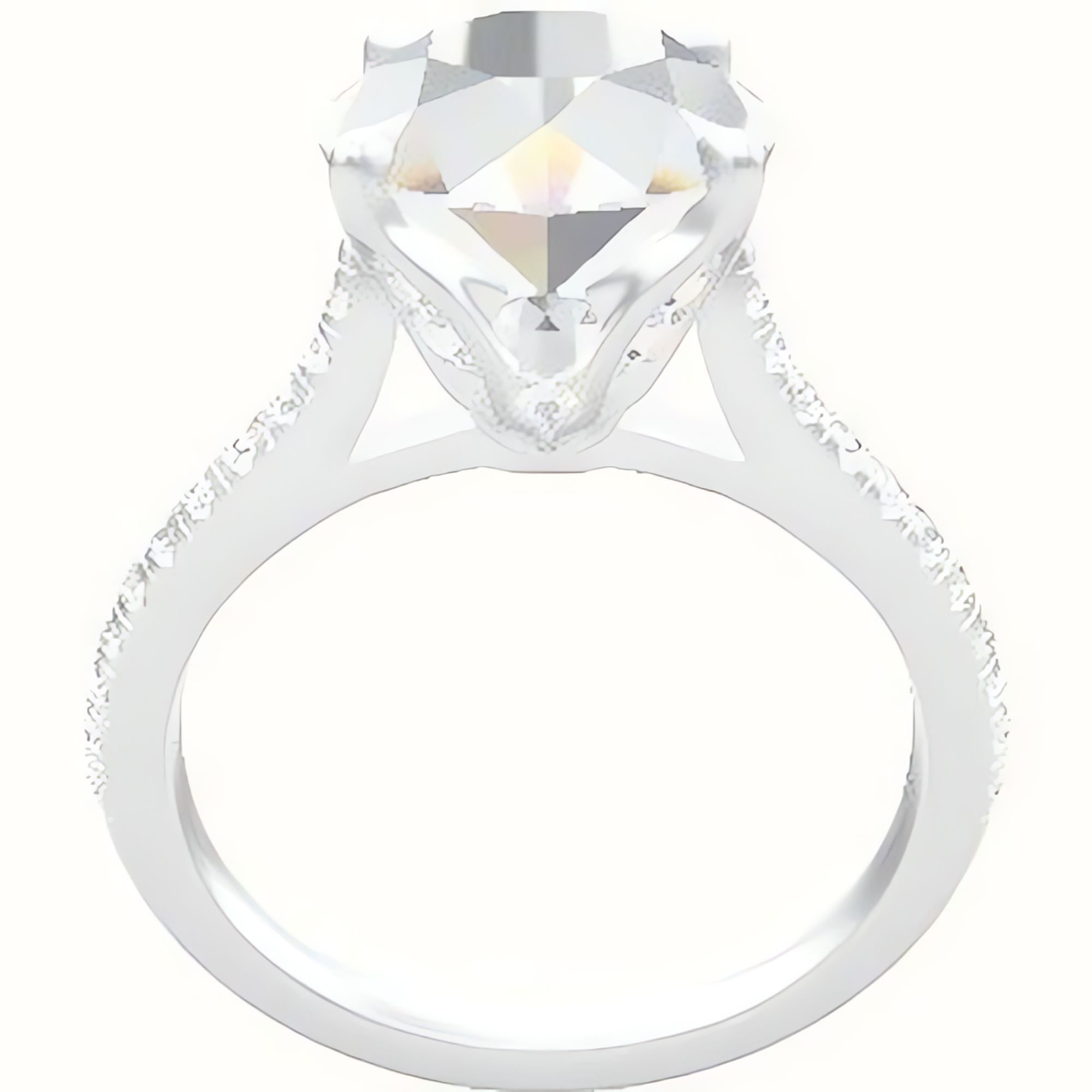Pave Cathedral Engagement Ring With Pave Tulip Prongs w. Surprise Diamond Head