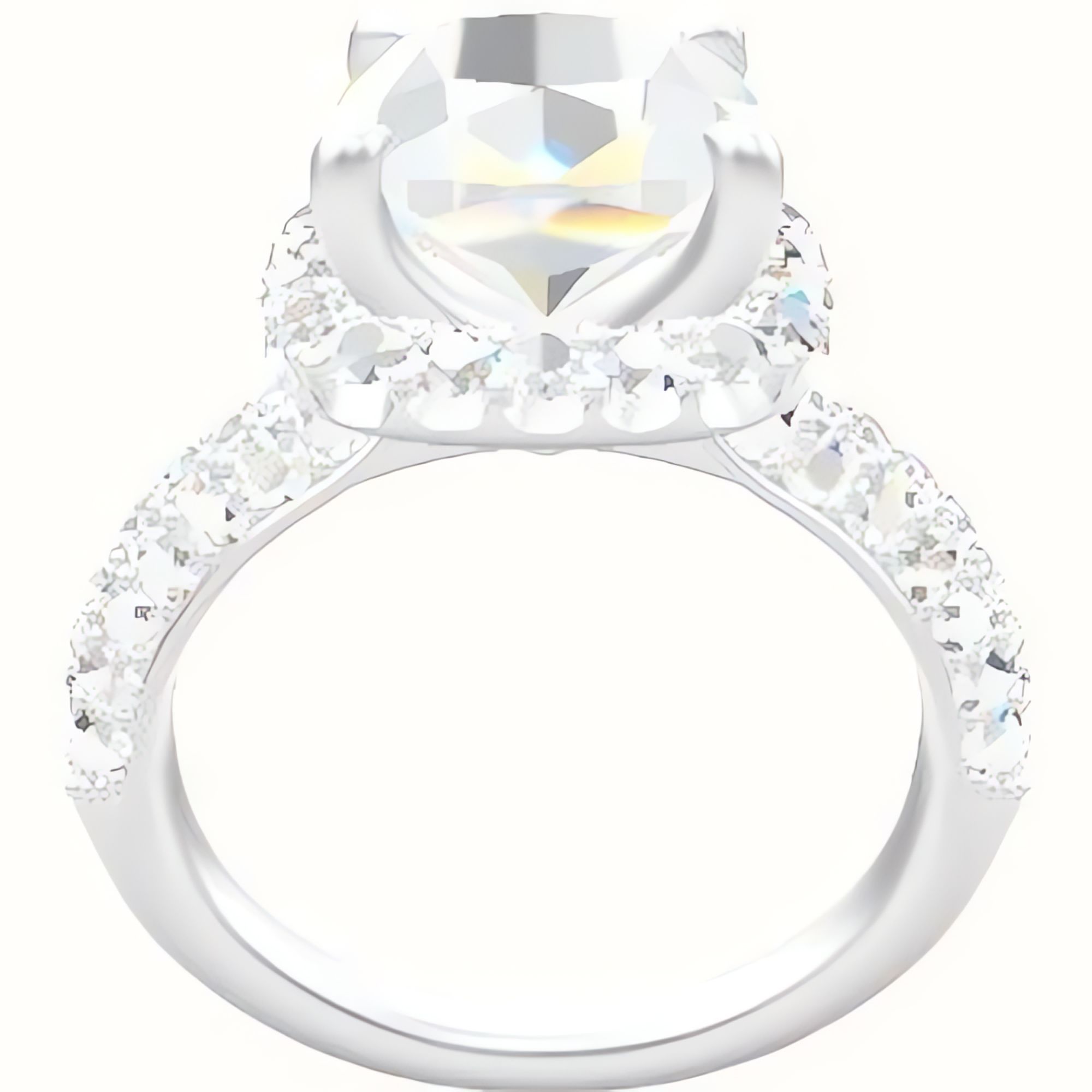Cathedral Three Row Pave Engagement Ring With Halo Head