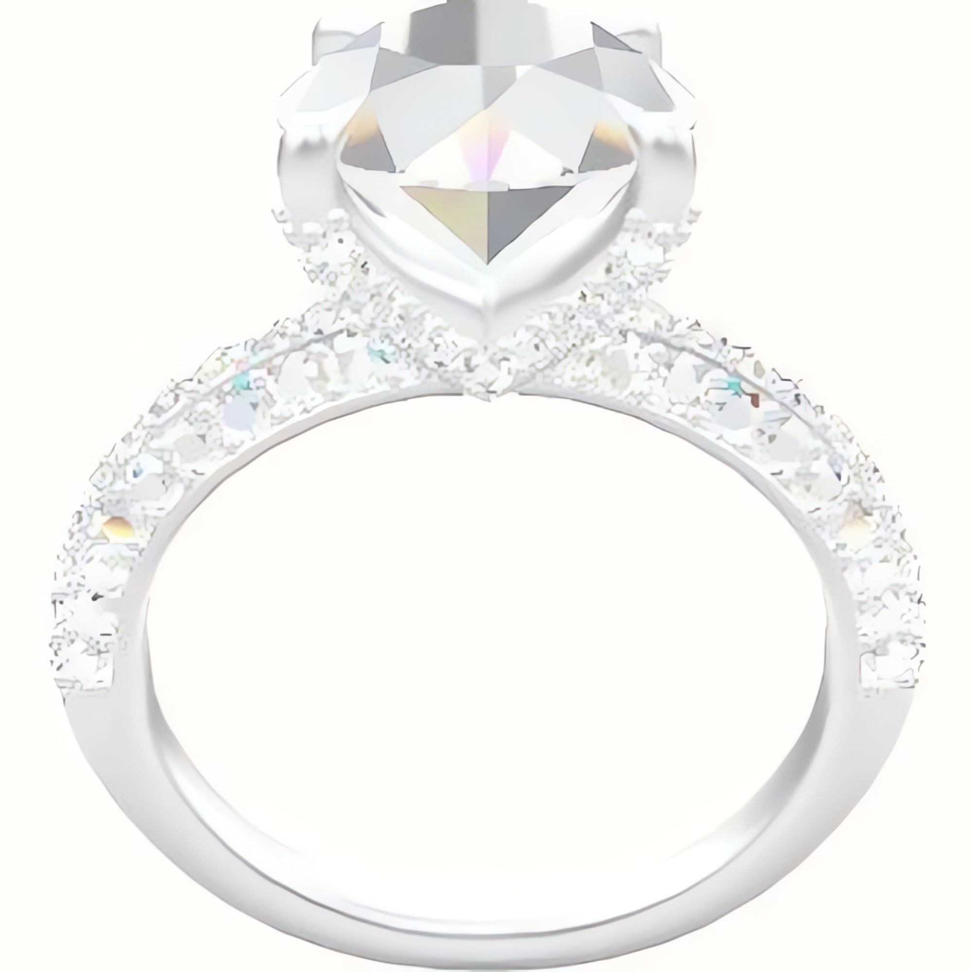 Three Row Pave Engagement Ring With Double Pave V Prong Head