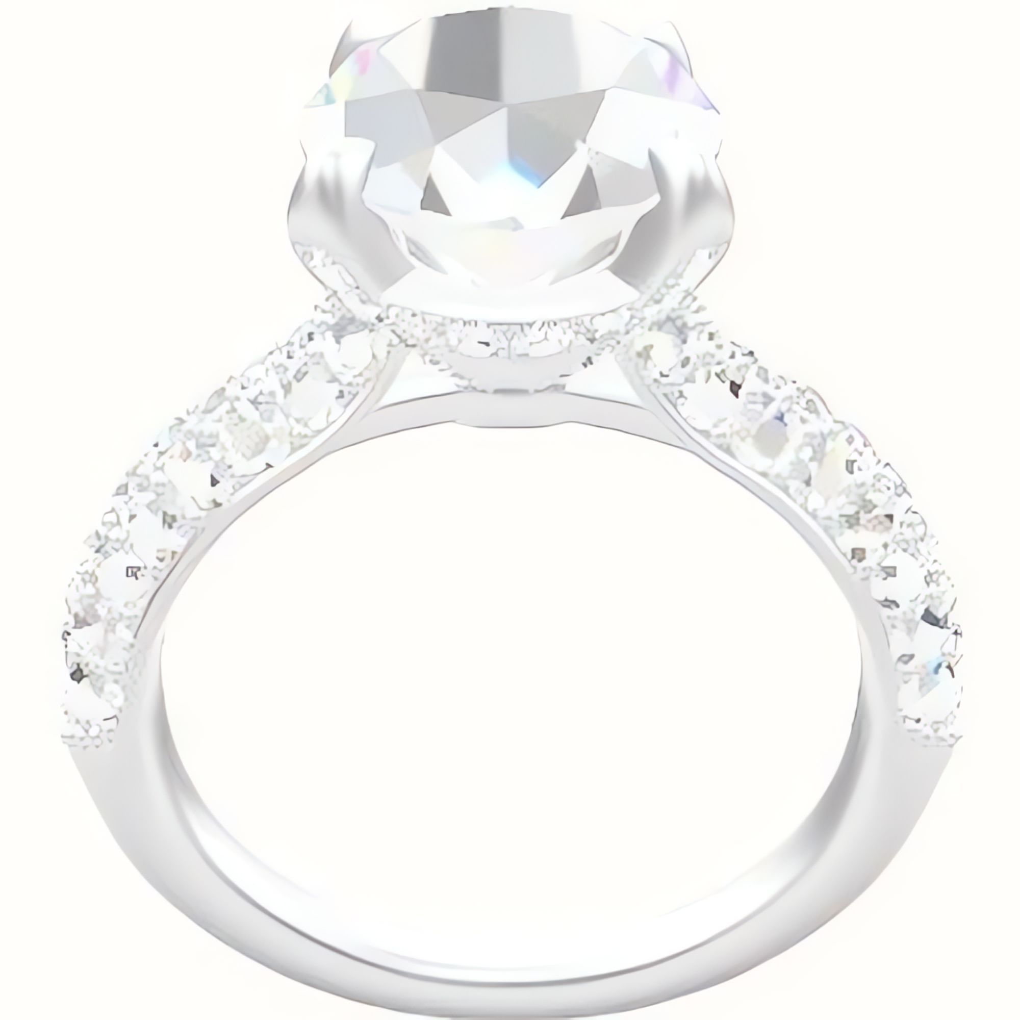 Cathedral Three Row Pave Engagement Ring With Pave Basket Head