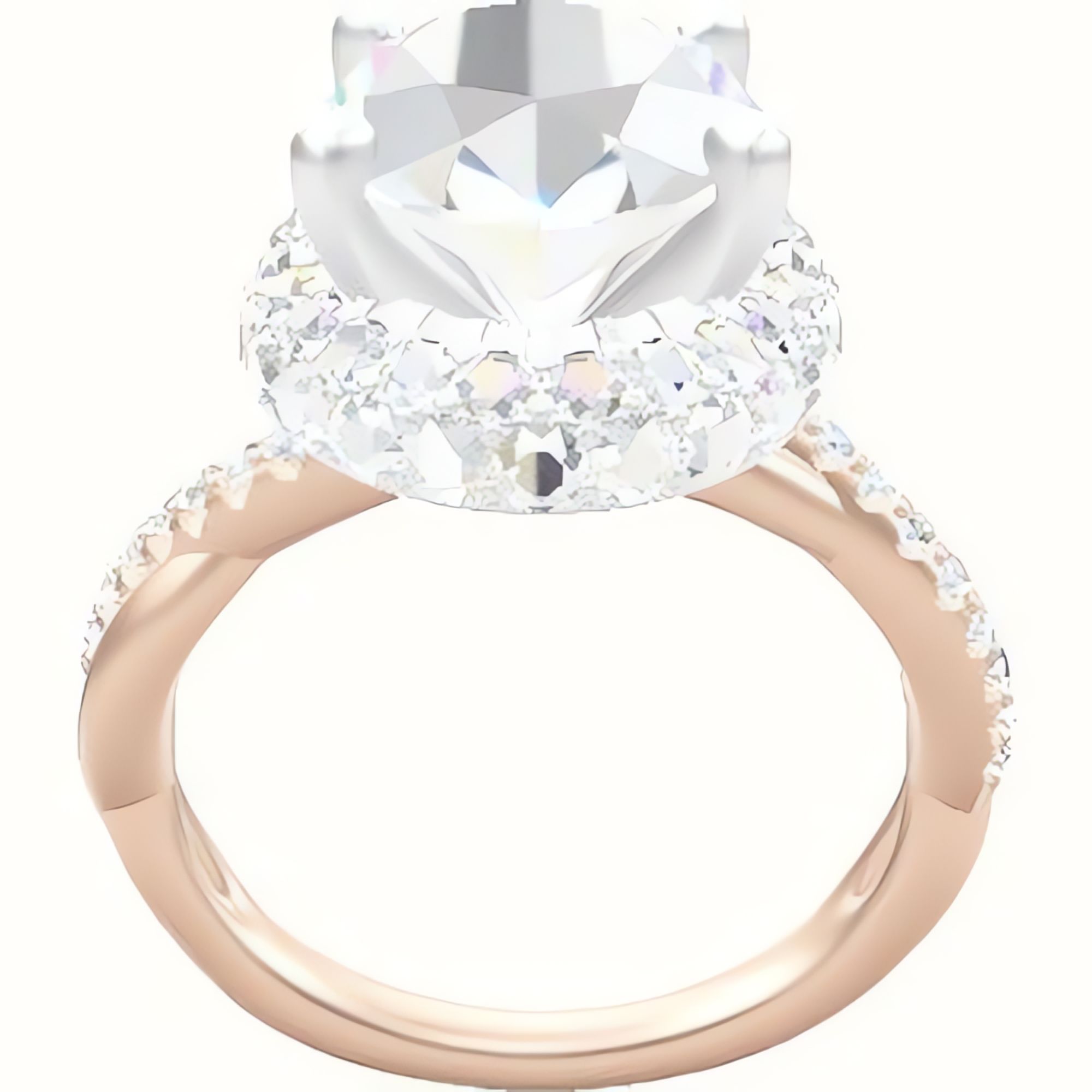 Pave Rope Engagement Ring With High Set Waterfall Halo Head