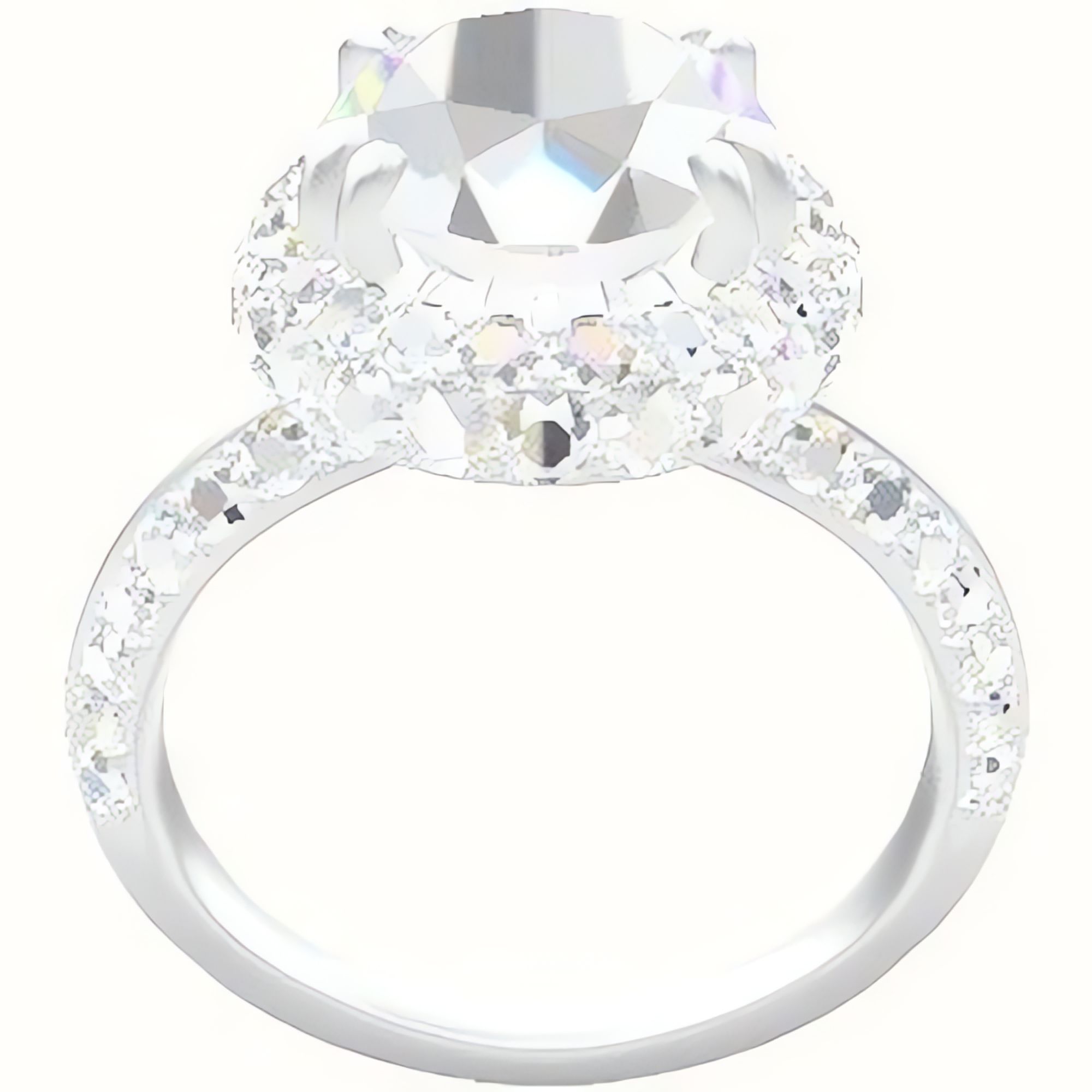 Knife Edge Double Row Pave Engagement Ring With Double Prong Waterfall Halo Head