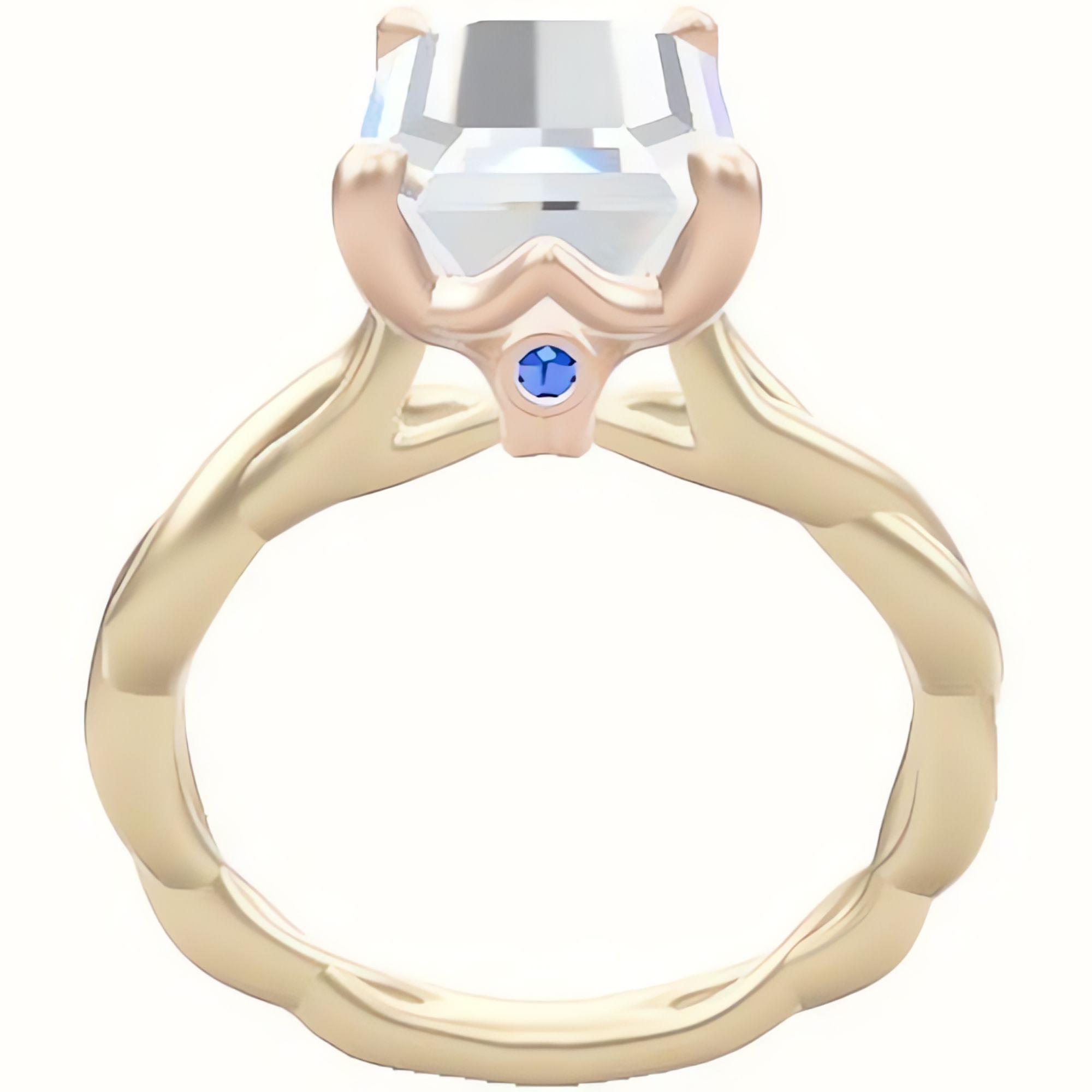 Cobra solitaire Twist Engagement Ring With Crown Four Prong w. Surprise Diamond Head