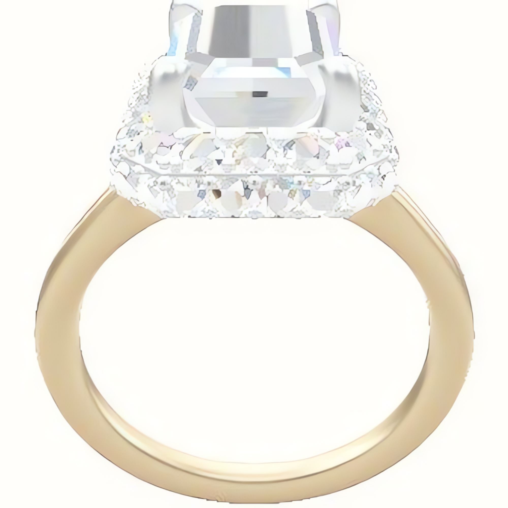 Split Cathedral Engagement Ring With Low Set Waterfall Halo Head