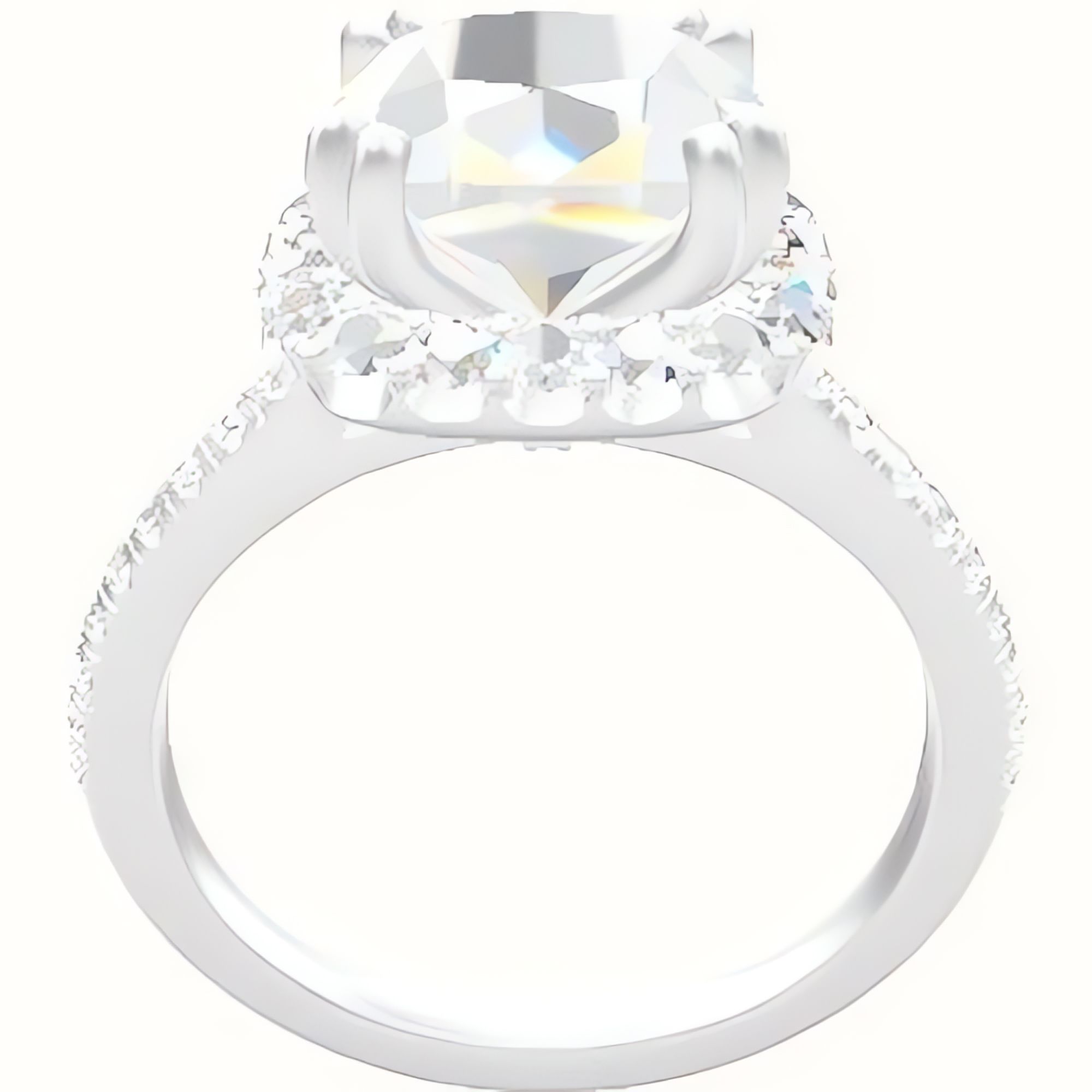 Pave Cathedral Engagement Ring With Halo with Double Prong Head
