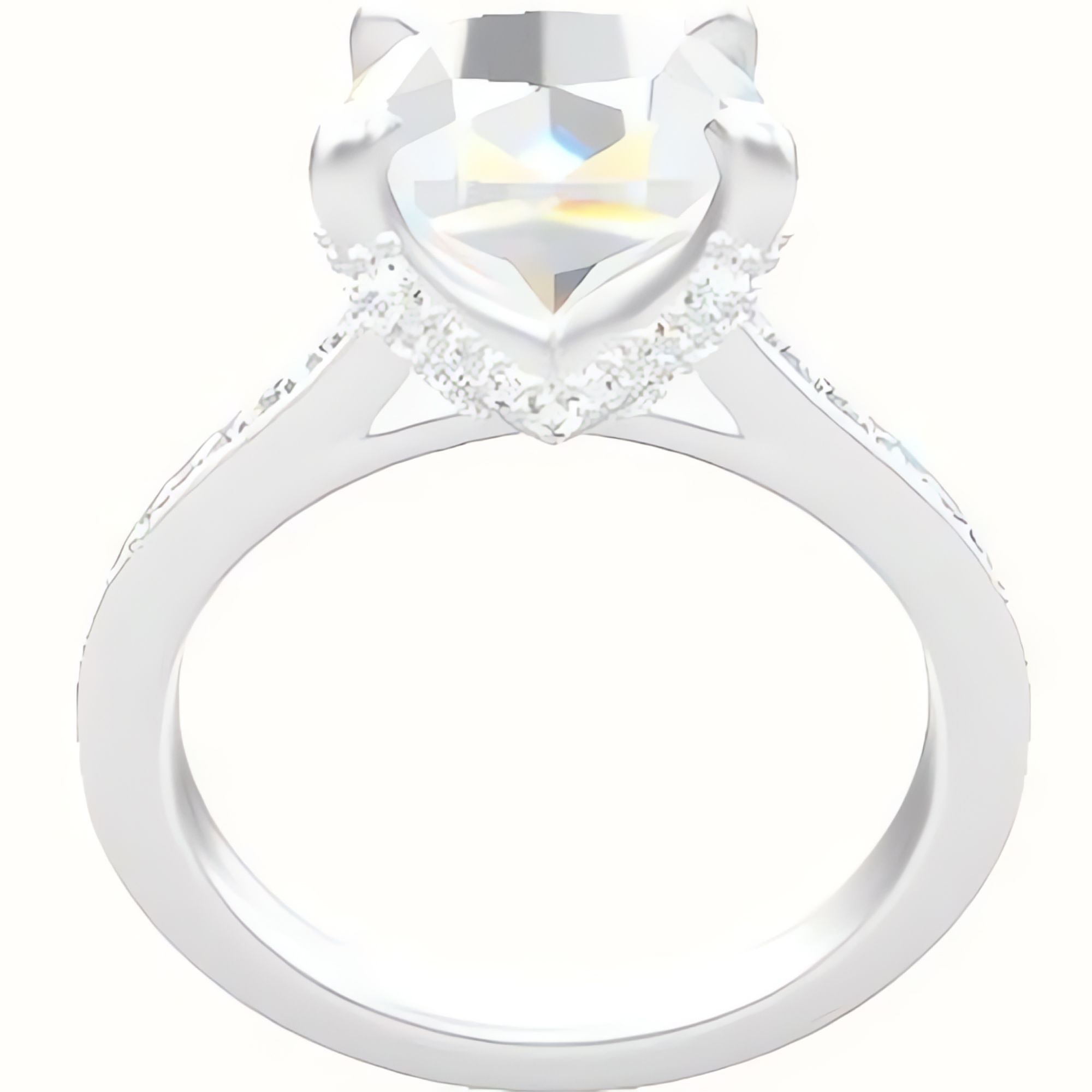 Tapered Channel Set Engagement Ring With Double Pave V Prong Head