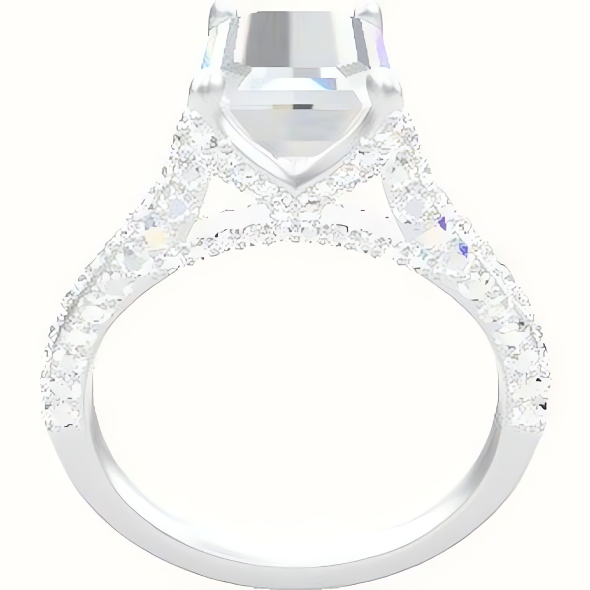 Petite Cathedral Three Row Engagement Ring With Pave Petal Four Prong Head