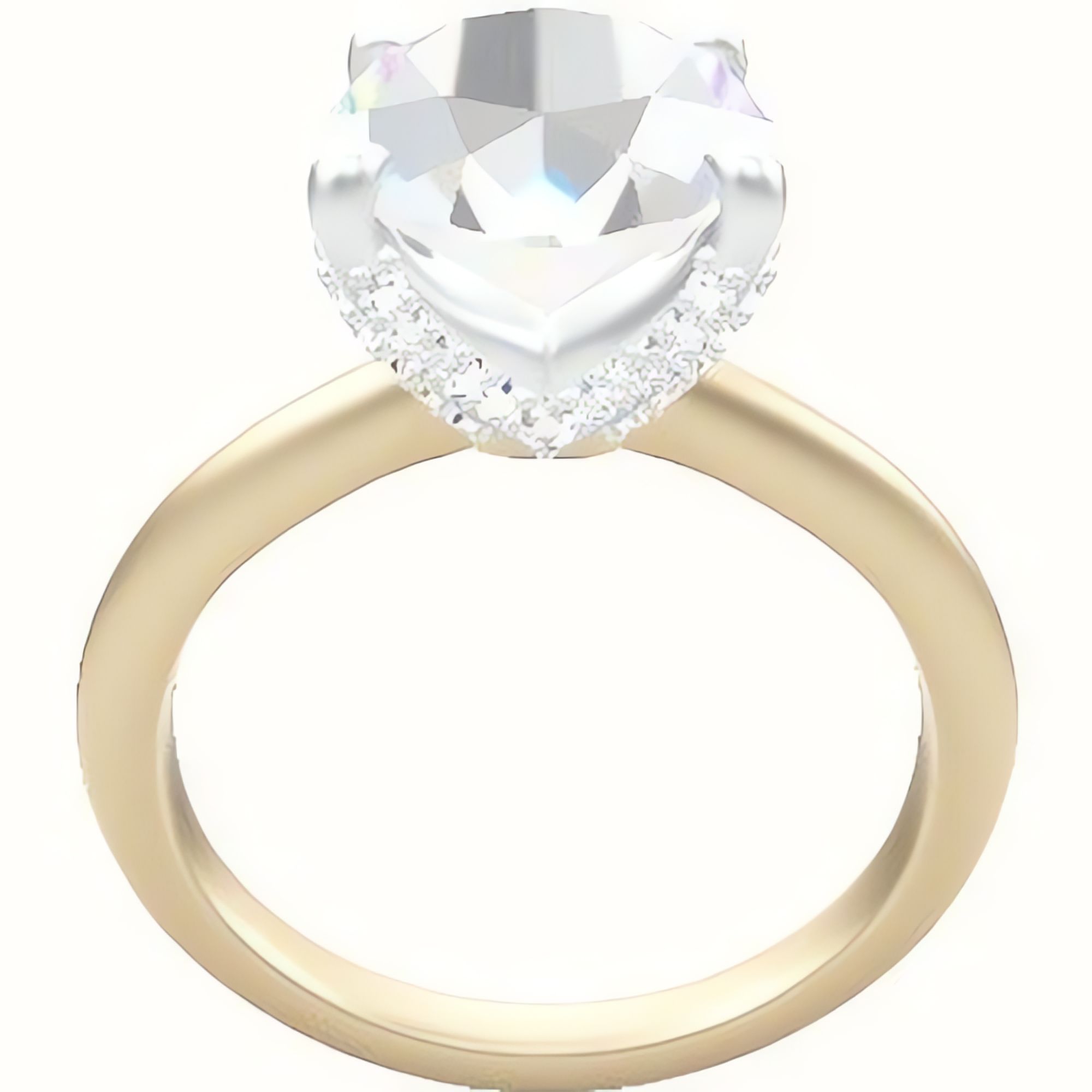 Beveled Solitaire Engagement Ring With Double Pave V Prong Head
