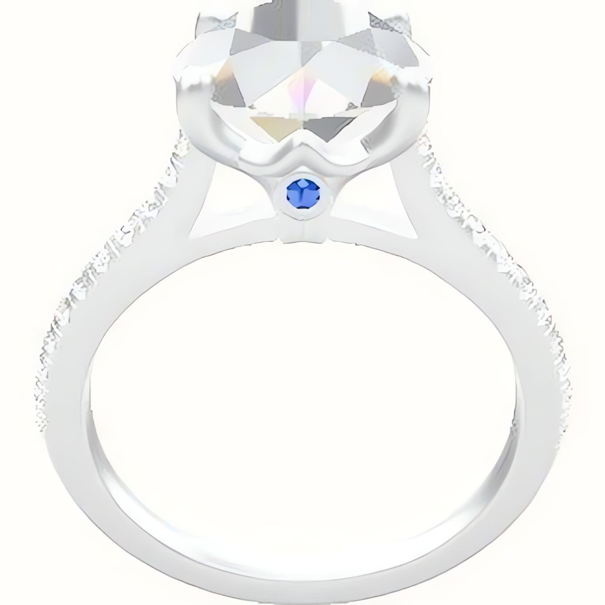 Pave Cathedral Engagement Ring With Crown Four Prong w. Surprise Diamond Head