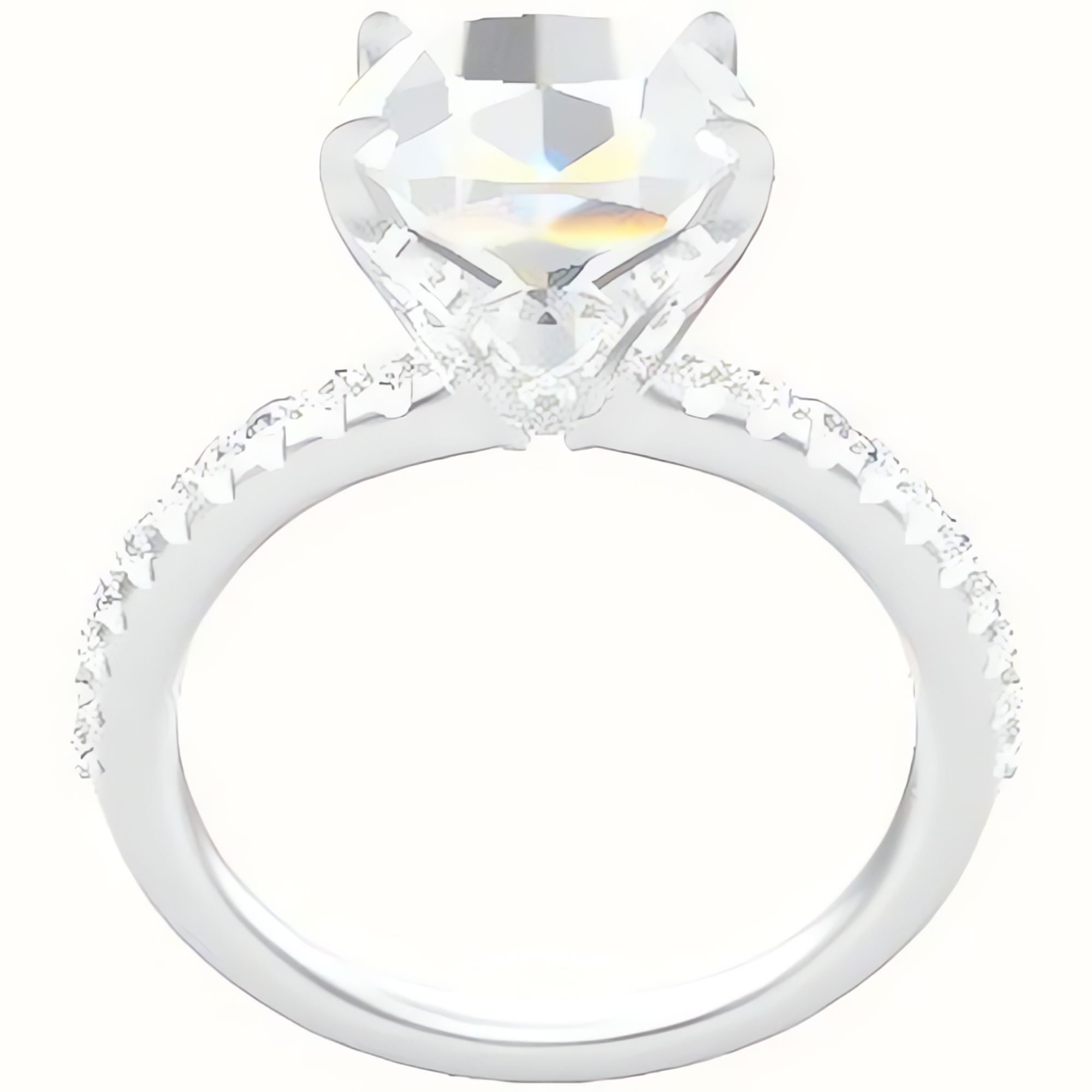 Half Pave Engagement Ring With Pave Tulip Prongs w. Surprise Diamond Head