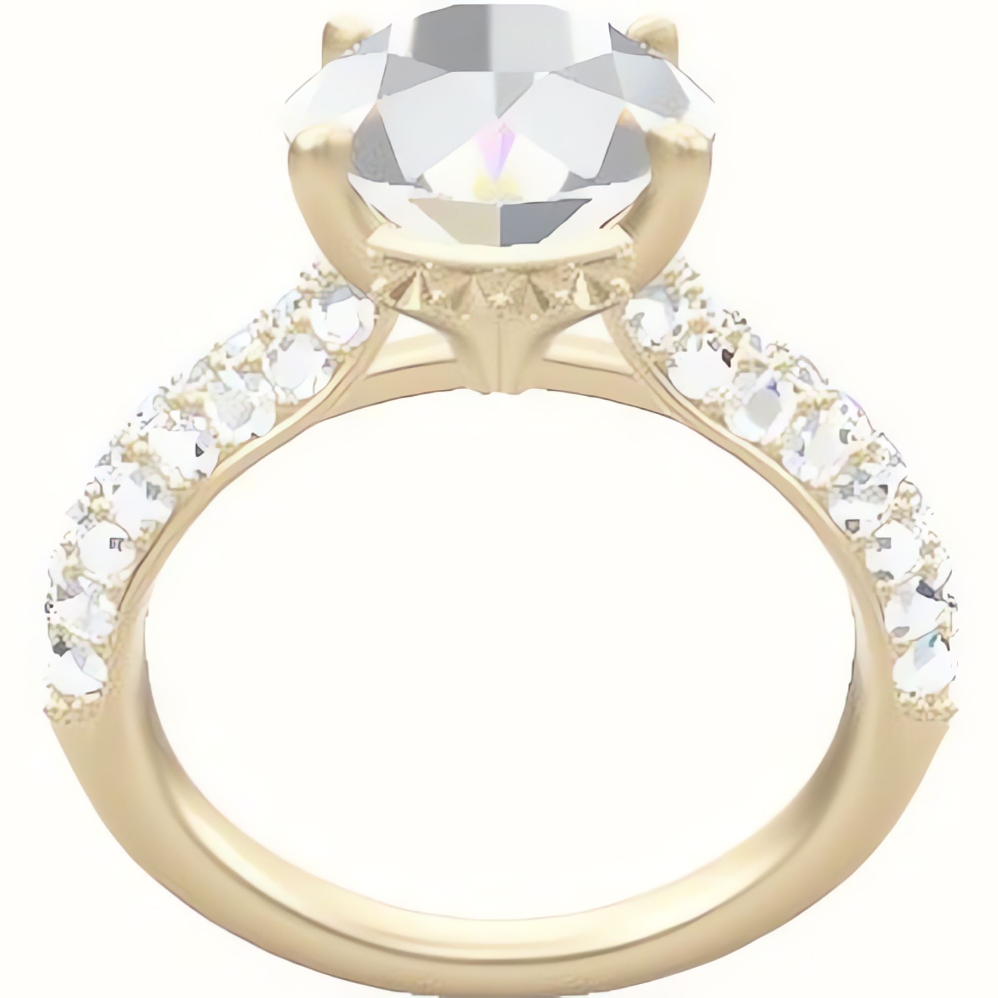 Cathedral Three Row Pave Engagement Ring With Front Set Gallery Head
