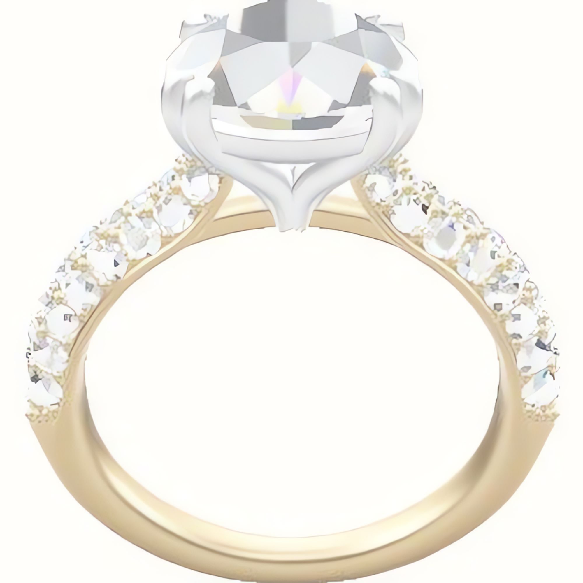 Cathedral Three Row Pave Engagement Ring With Double Prongs Head