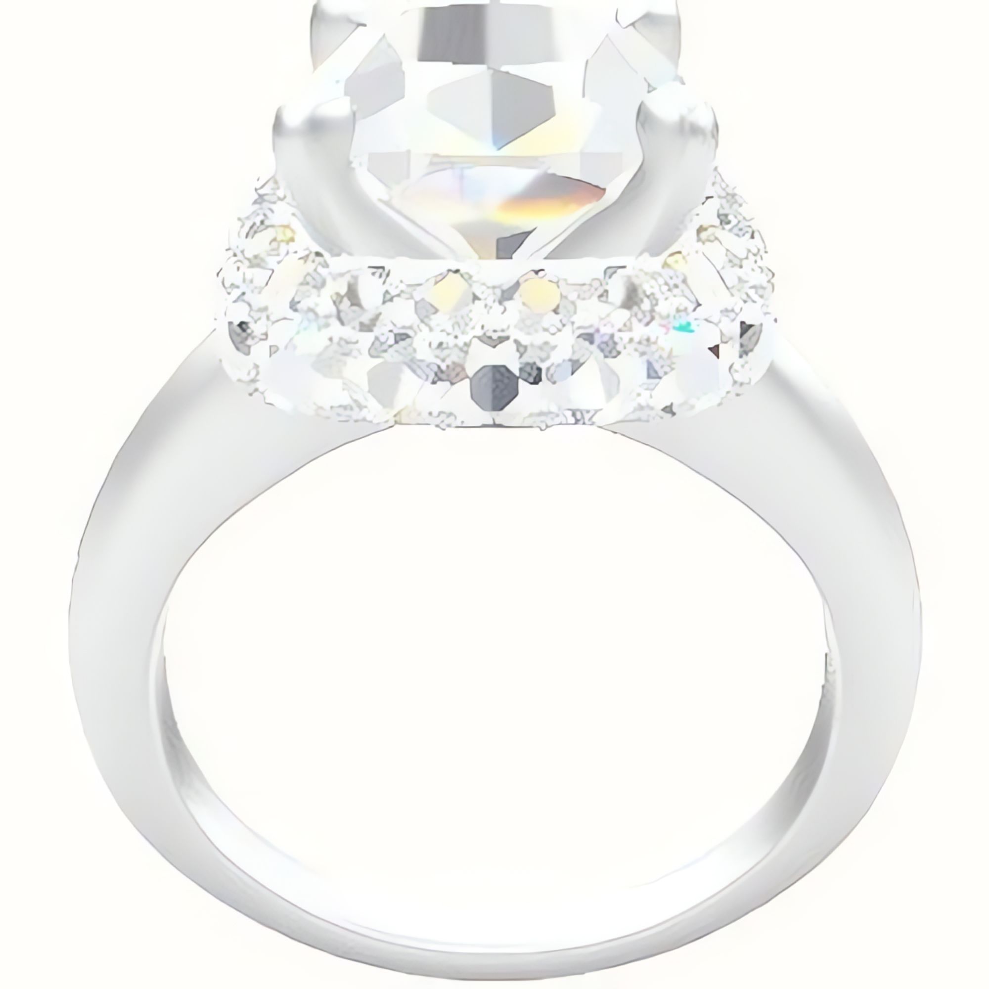 Modern Knife Edge Engagement Ring With High Set Waterfall Halo Head