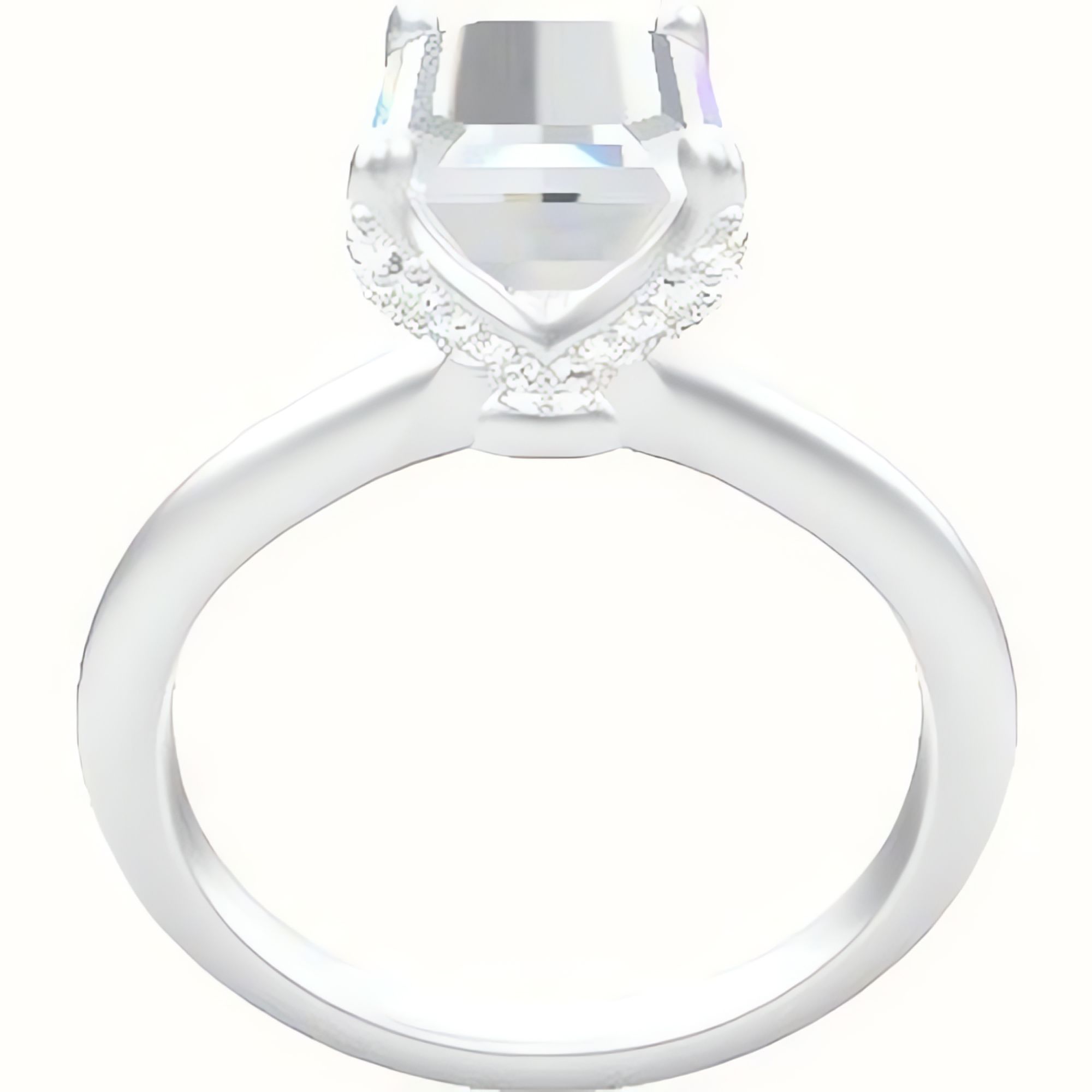 Beveled Solitaire Engagement Ring With Pave Petal Four Prong Head