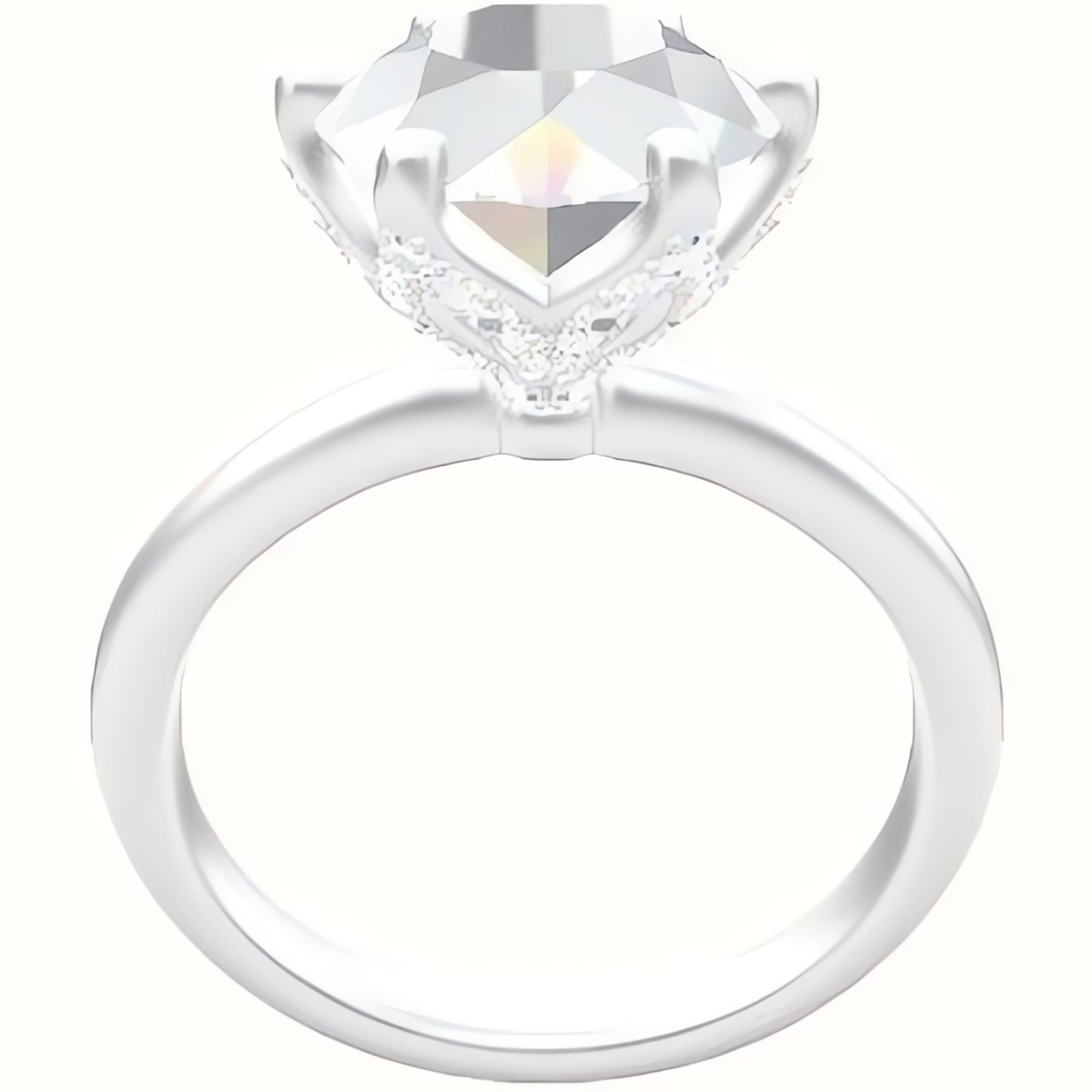Rounded Solitaire Engagement Ring With Pave Petal Six Prong Head
