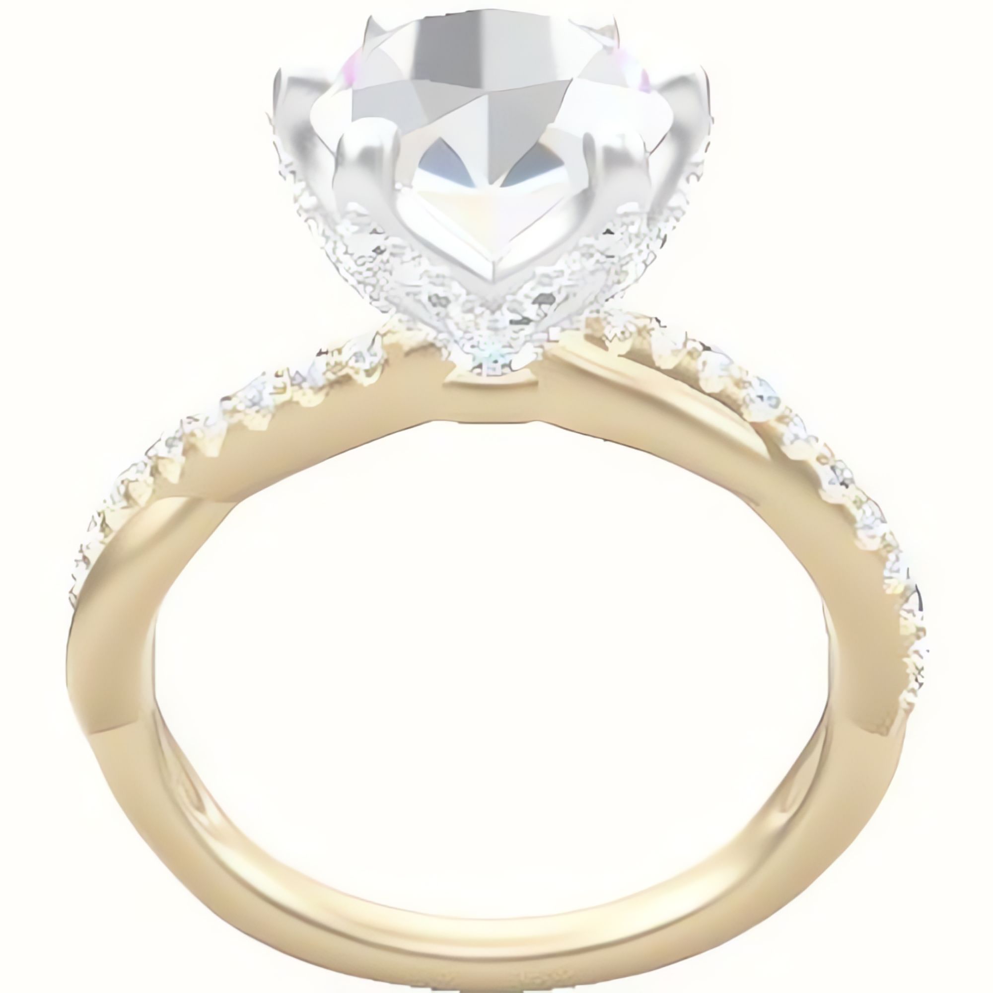Pave Rope Engagement Ring With Pave Petal Six Prong Head