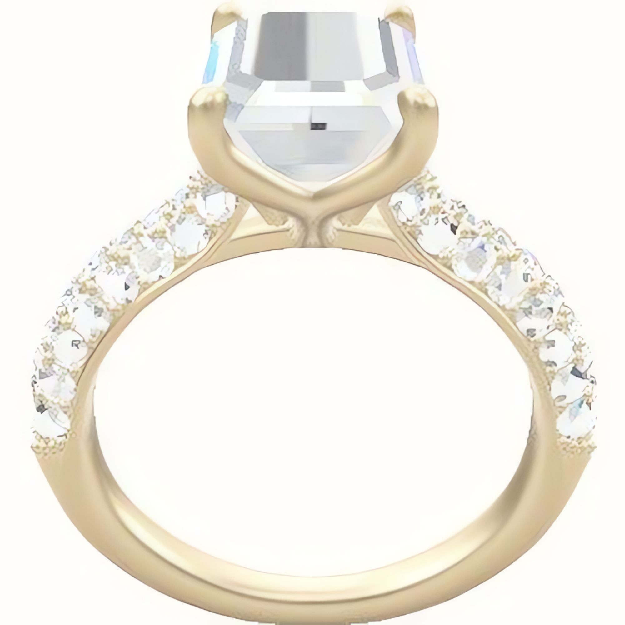 Cathedral Three Row Pave Engagement Ring With Petal Four Prong Head