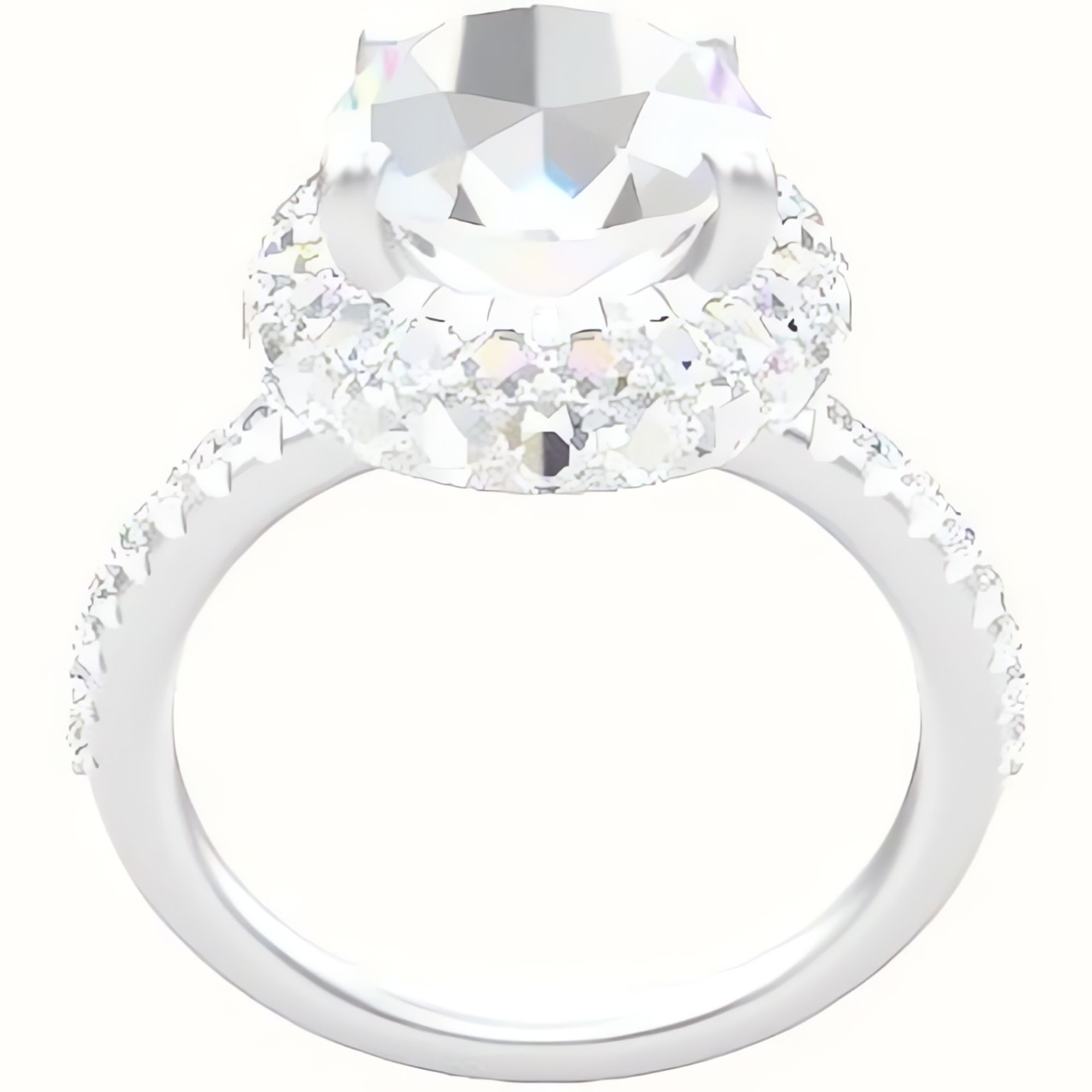 Half Pave Engagement Ring With Low Set Waterfall Halo Head