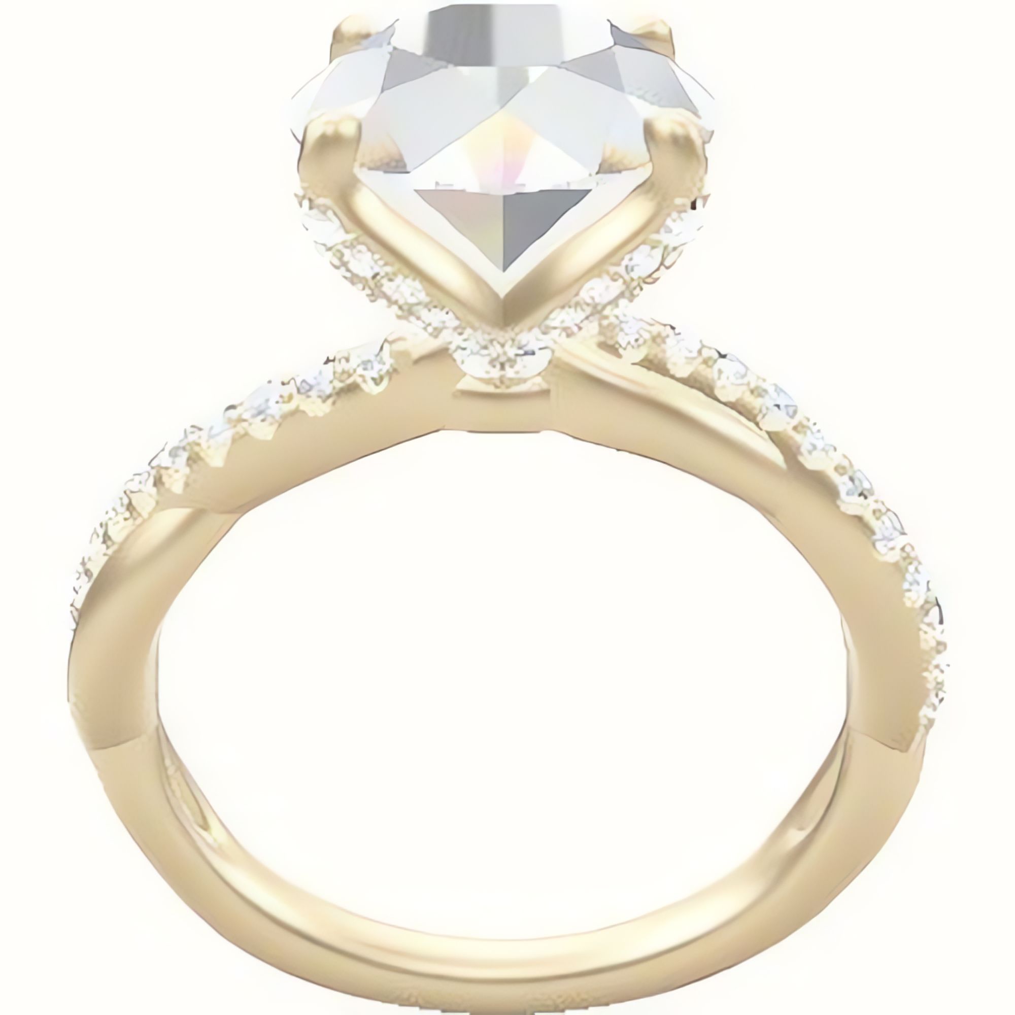 Pave Rope Engagement Ring With Pave Petal Four Prong Head