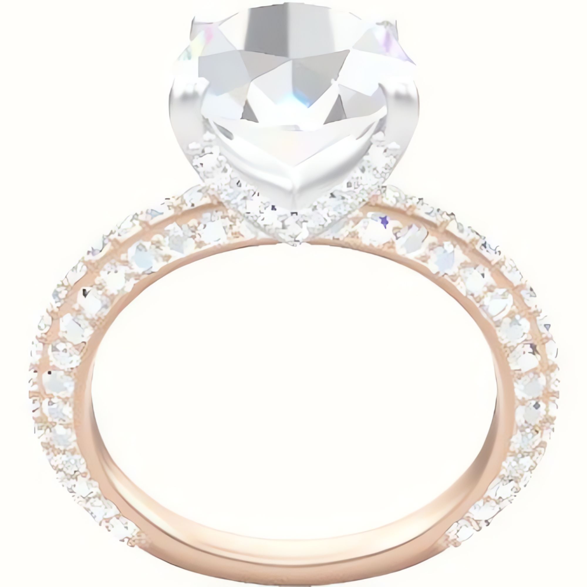 3/4 Three Row Pave Engagement Ring With Pave V Prong Head
