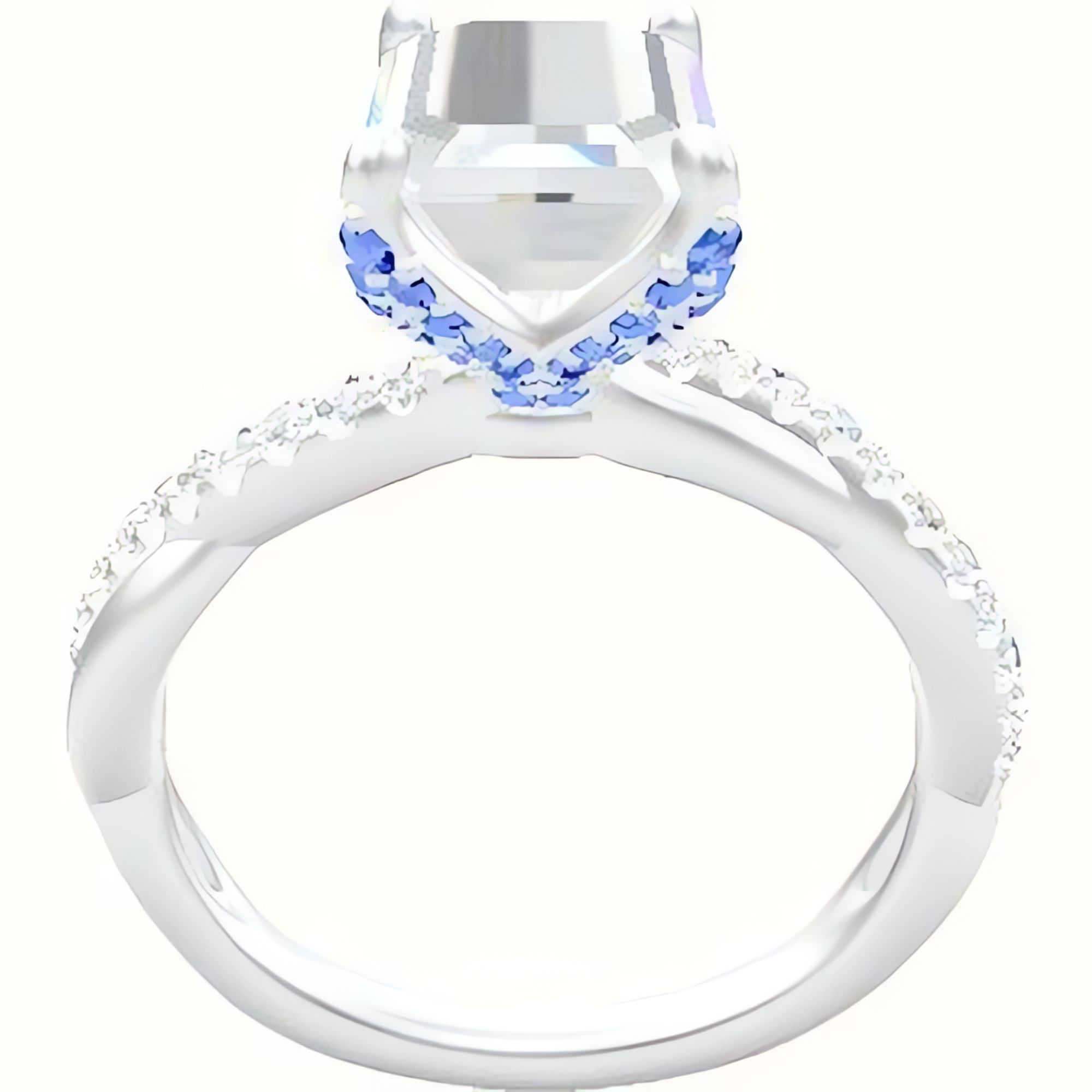Pave Rope Engagement Ring With Pave Petal Four Prong Head