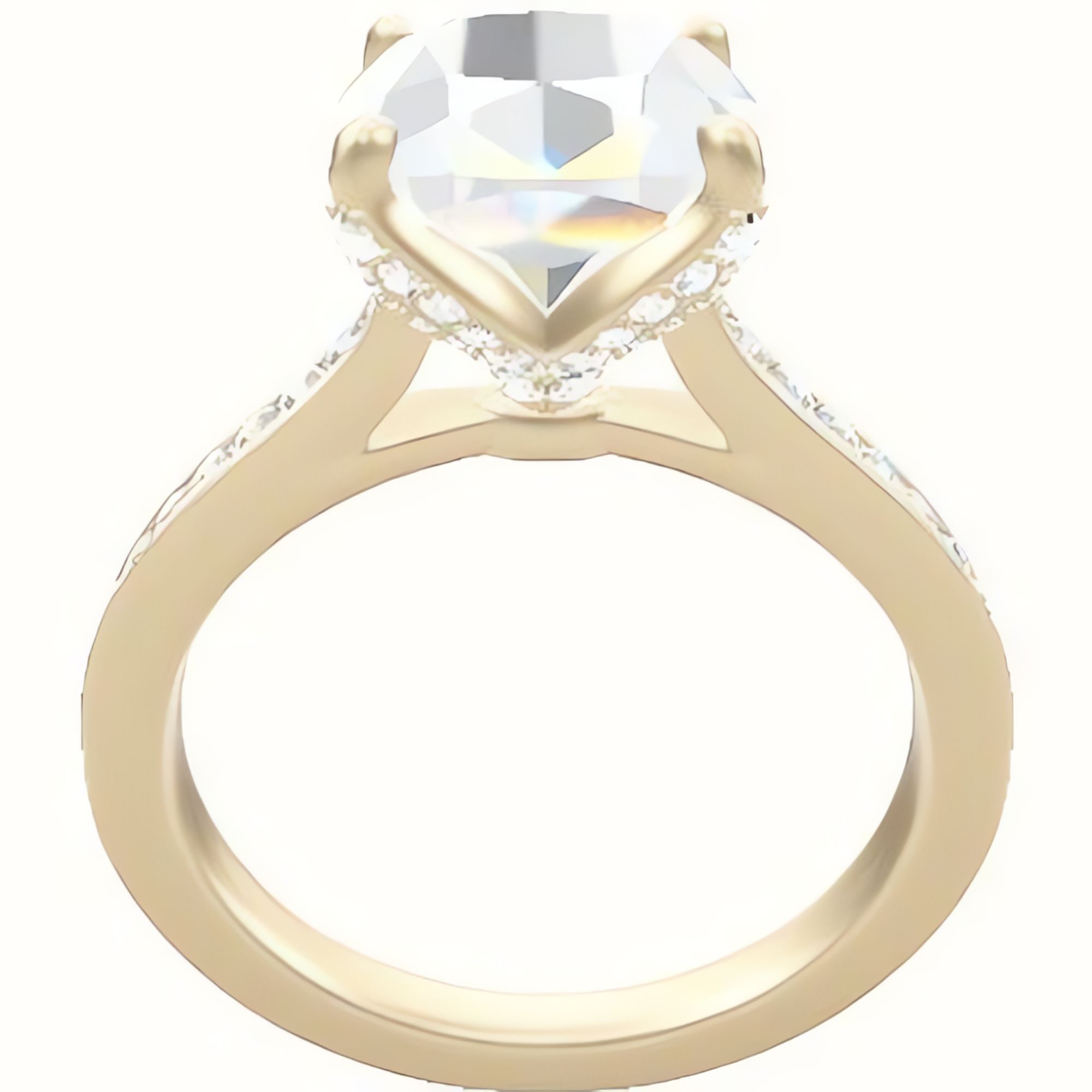 Tapered Channel Set Engagement Ring With Pave Petal Four Prong Head