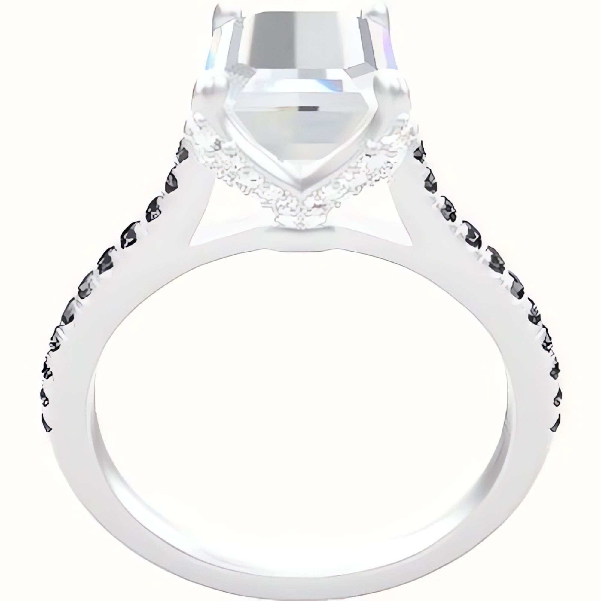Pave Cathedral Engagement Ring With Pave Petal Four Prong Head