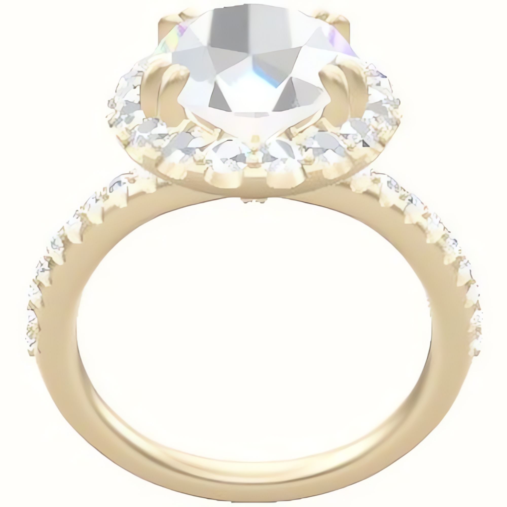 Half Pave Engagement Ring With Halo with Double Prong Head