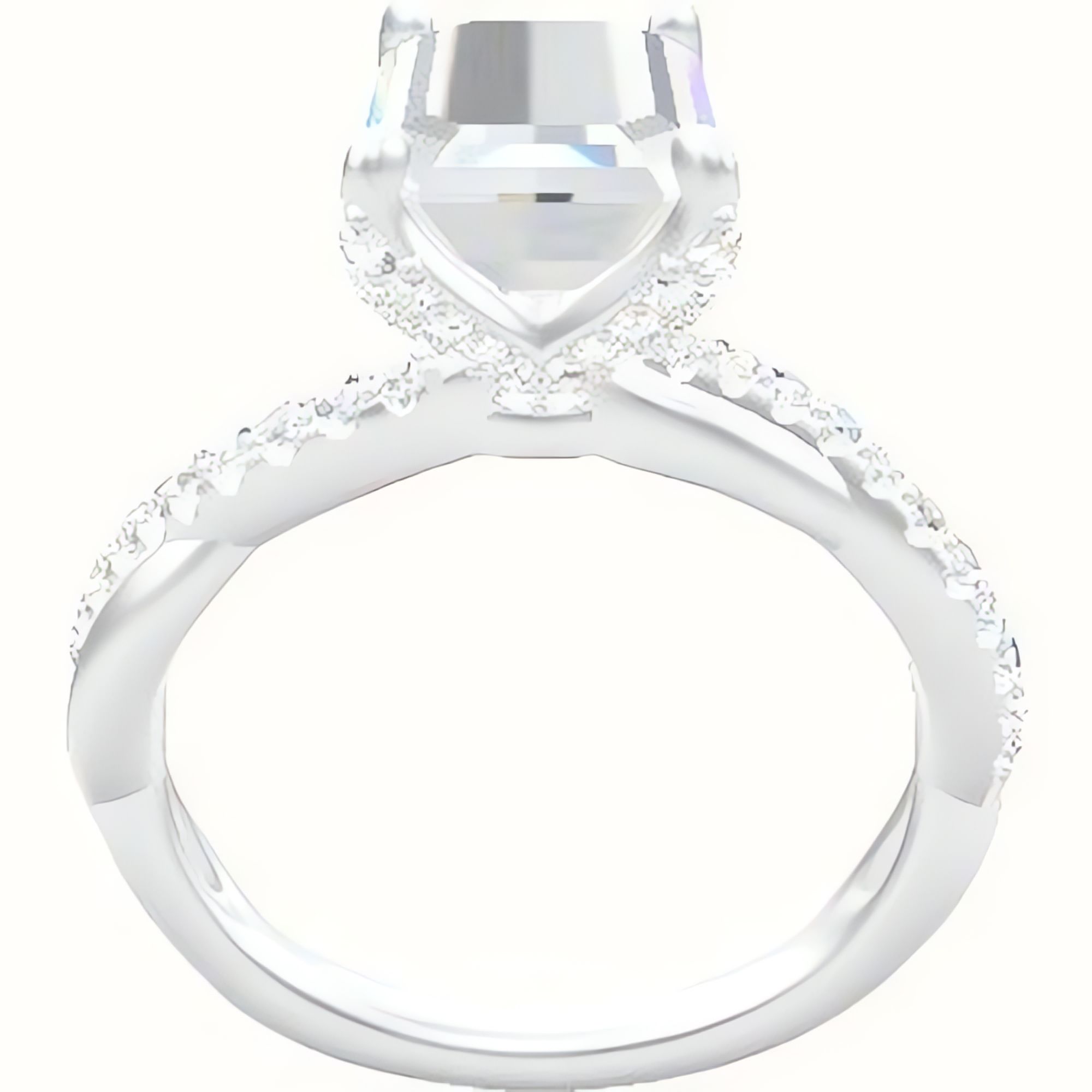 Pave Rope Engagement Ring With Pave Petal Four Prong Head