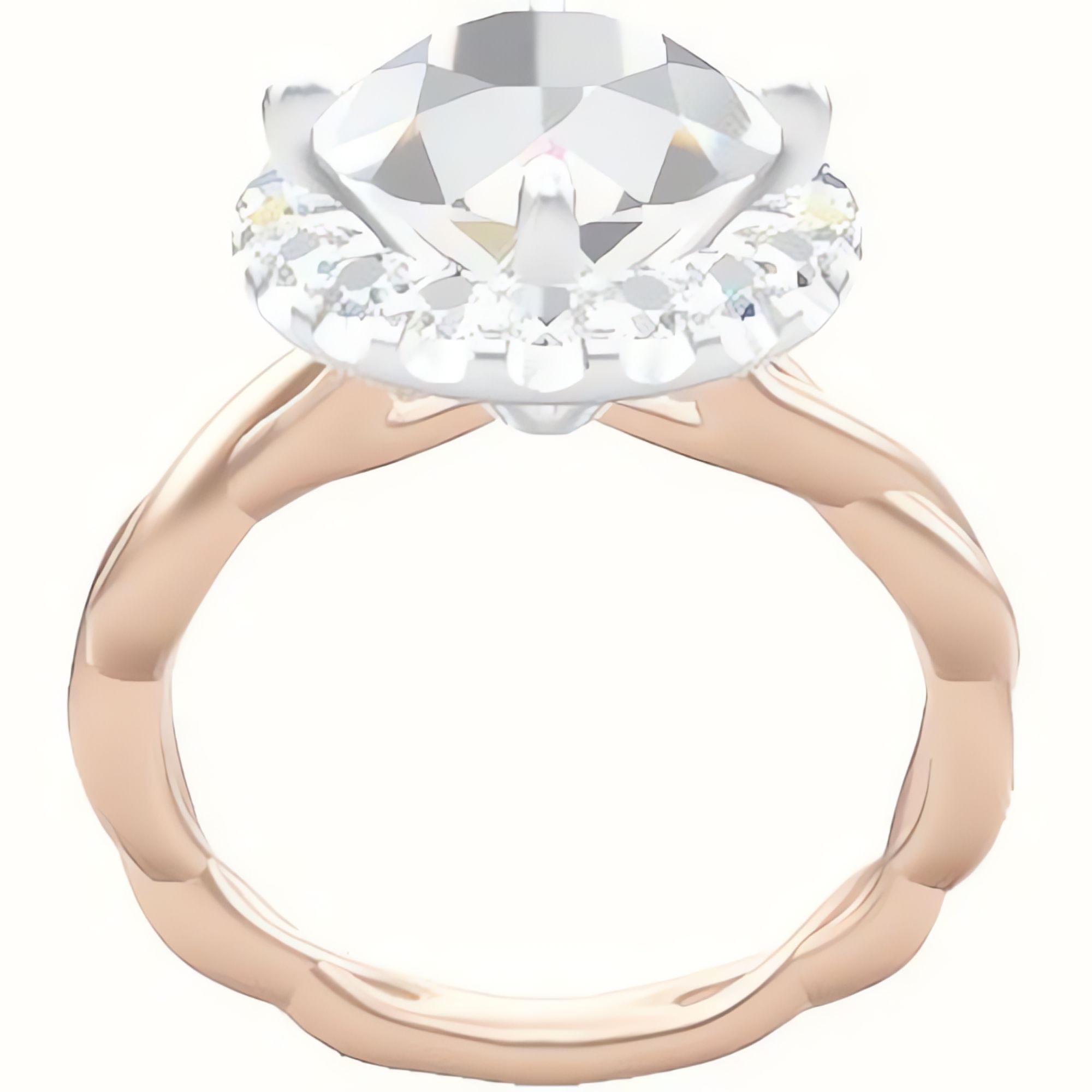 Cobra solitaire Twist Engagement Ring With Petal Prong Halo Head