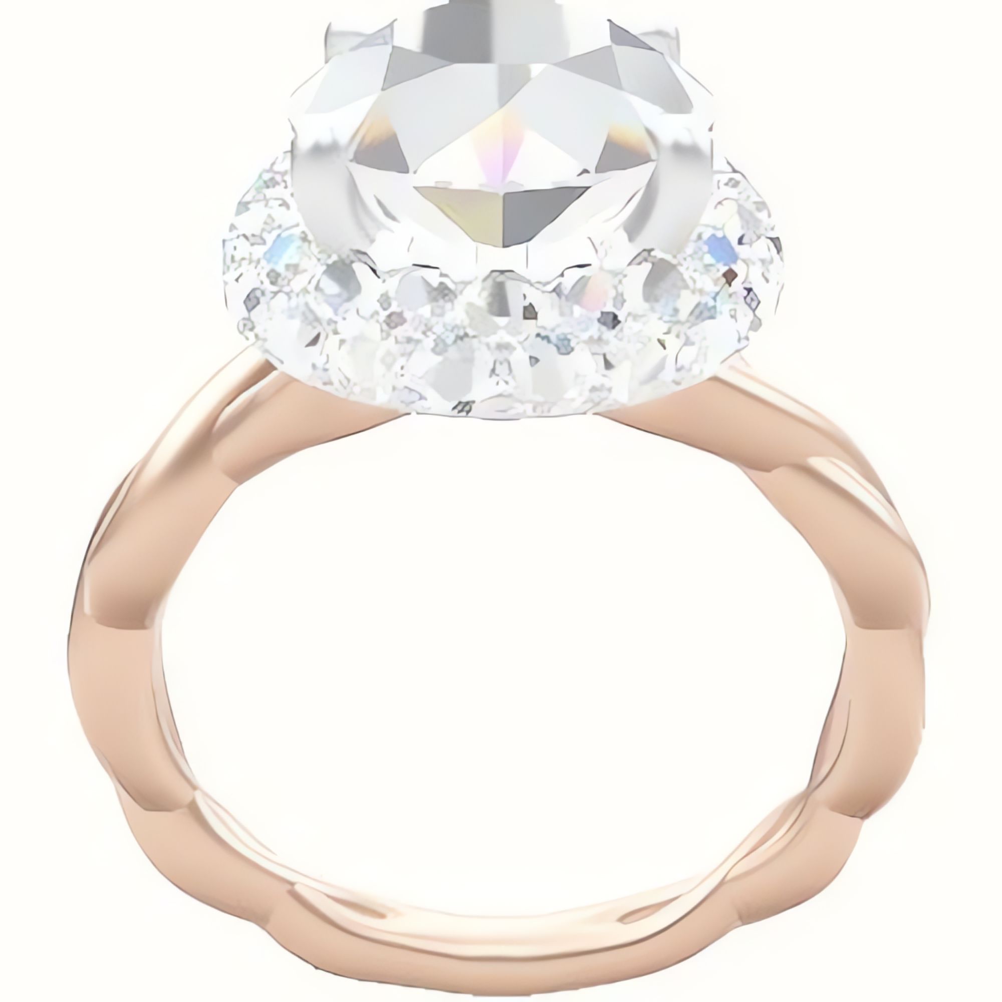 Cobra solitaire Twist Engagement Ring With Low Set Waterfall Halo Head