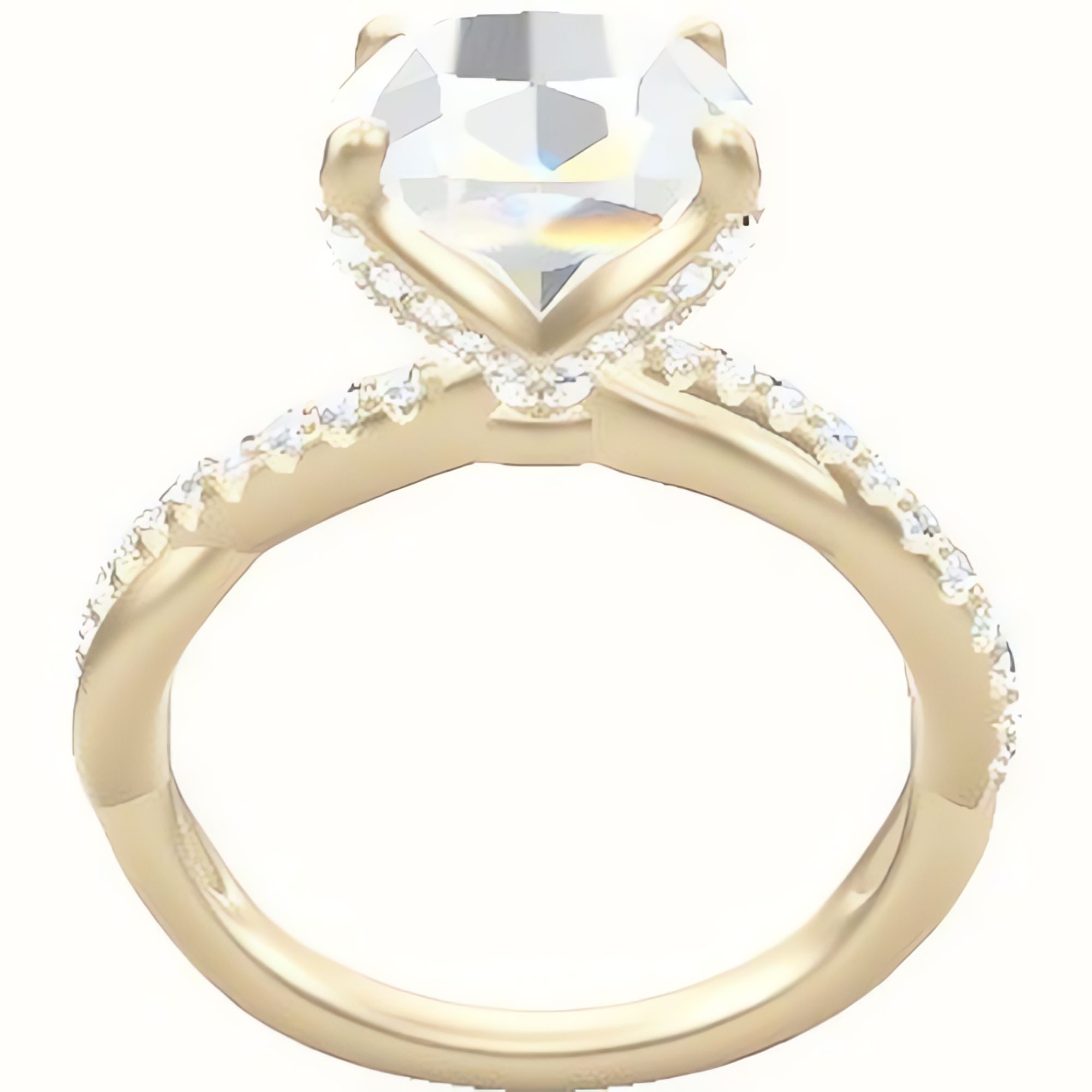 Pave Rope Engagement Ring With Pave Petal Four Prong Head