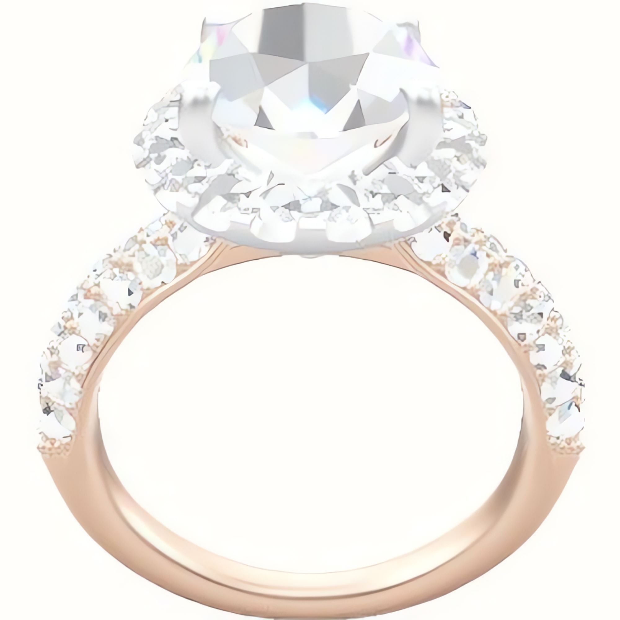 Cathedral Three Row Pave Engagement Ring With Halo Head
