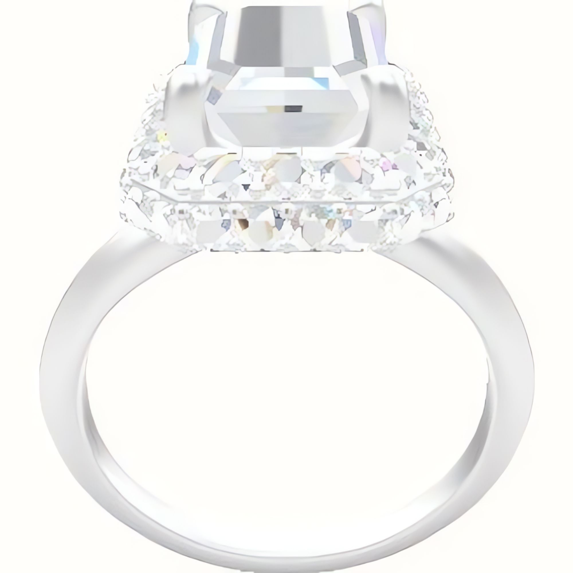 Knife Edge Engagement Ring With Low Set Waterfall Halo Head
