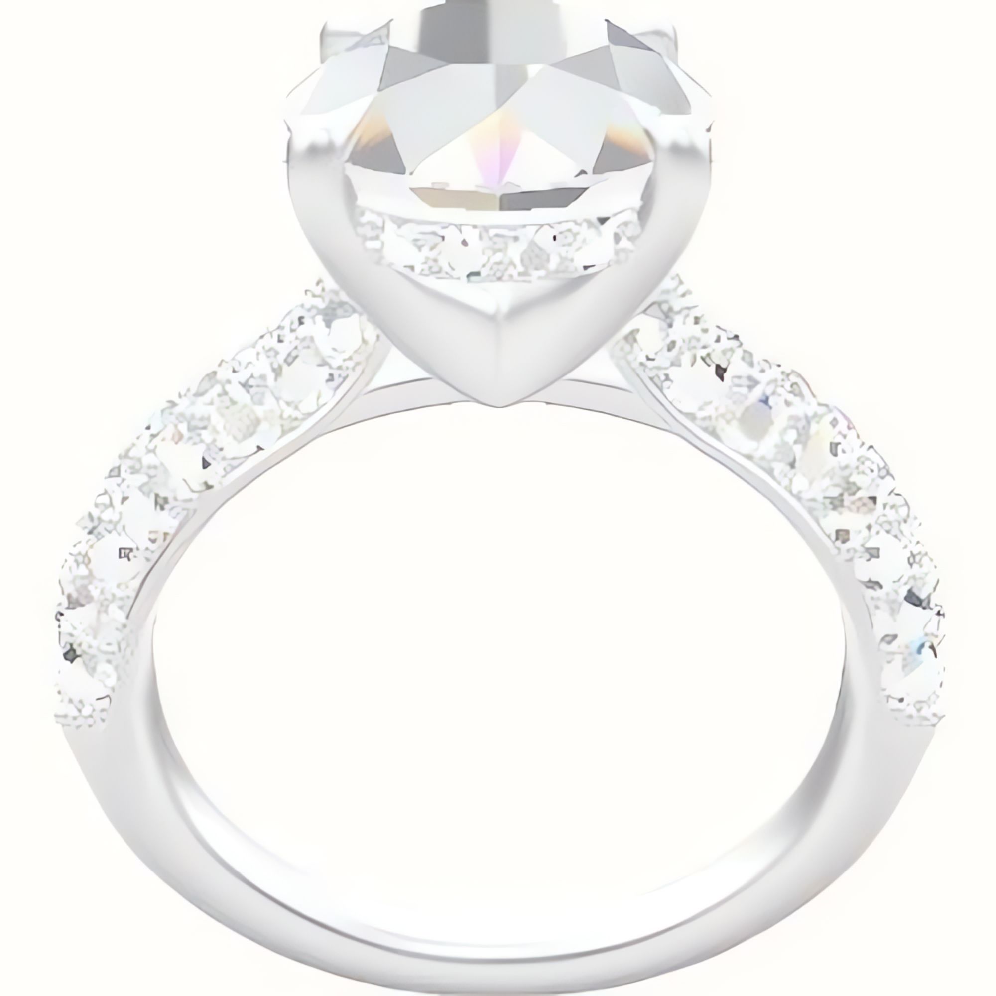 Cathedral Three Row Pave Engagement Ring With V Prong with Hidden Halo Head