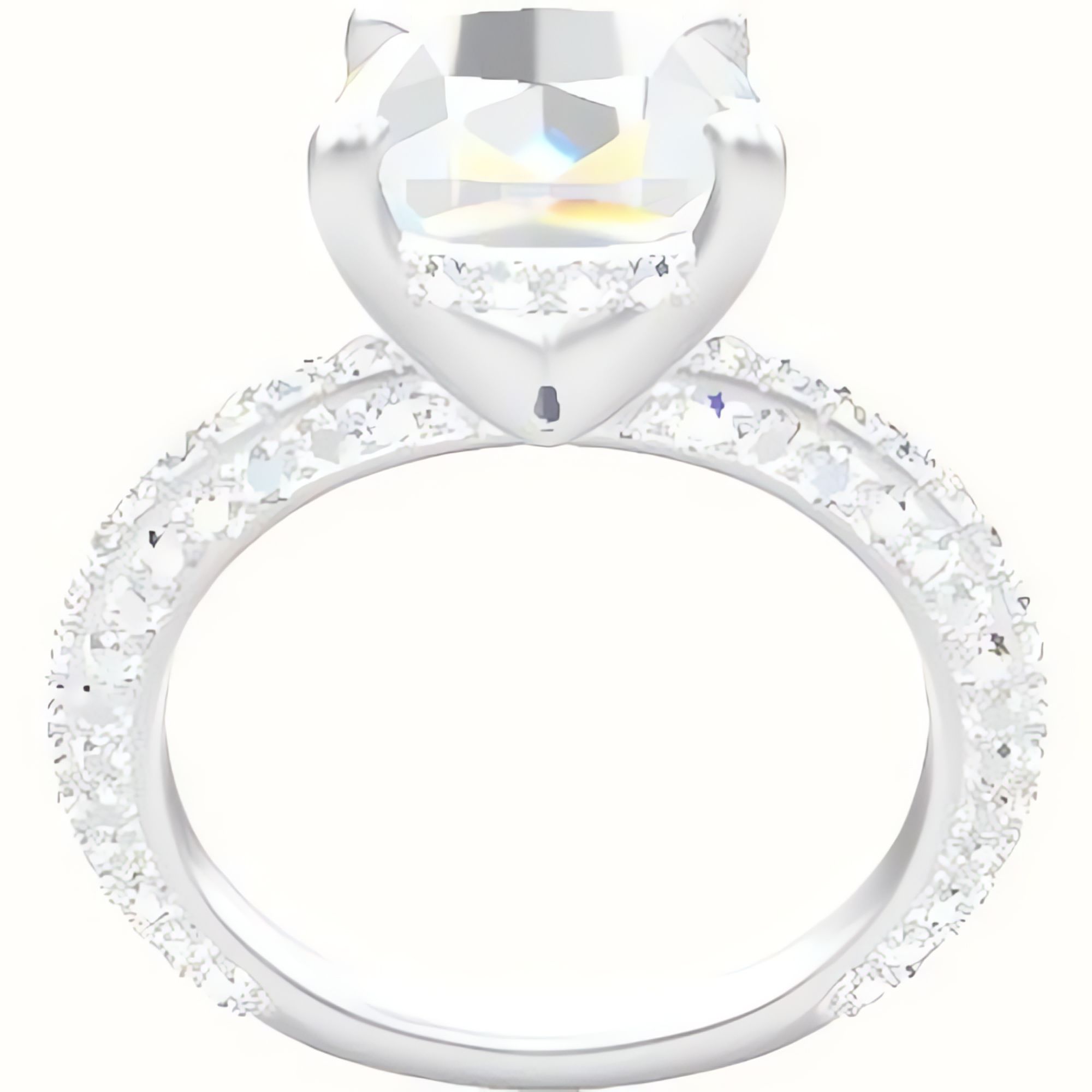 3/4 Three Row Pave Engagement Ring With V Prong with Hidden Halo Head
