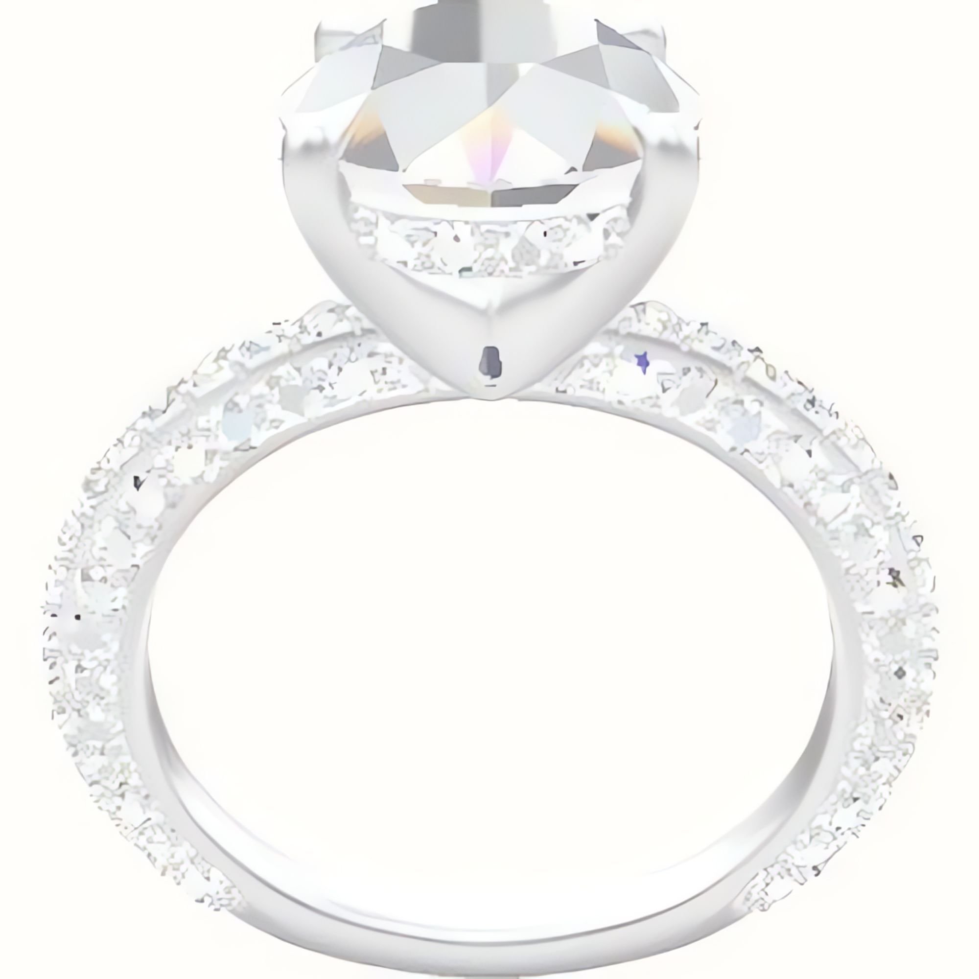 3/4 Three Row Pave Engagement Ring With V Prong with Hidden Halo Head