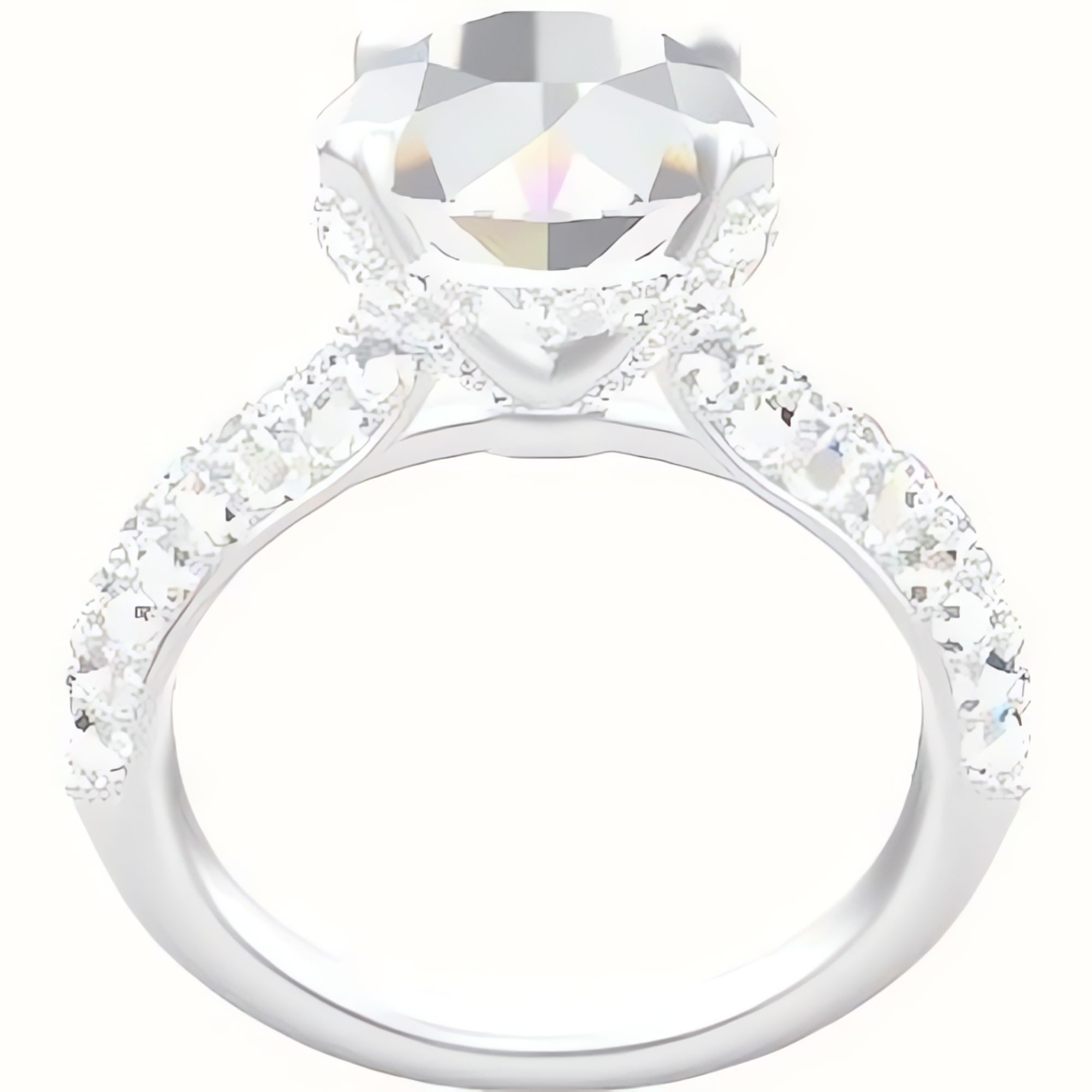 Cathedral Three Row Pave Engagement Ring With Pave Basket Head