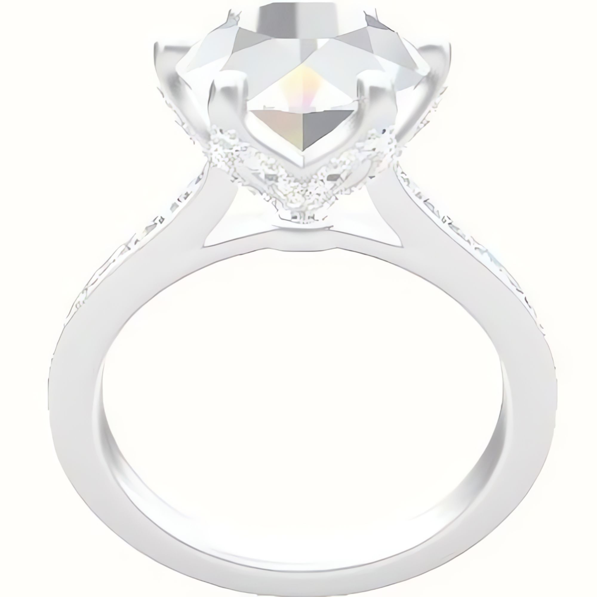 Tapered Channel Set Engagement Ring With Pave Petal Six Prong Head