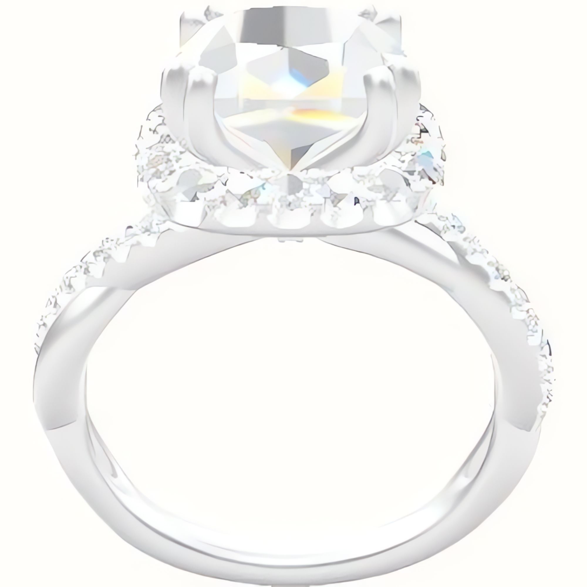 Pave Rope Engagement Ring With Halo with Double Prong Head