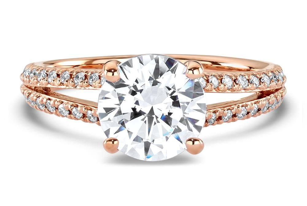 double french set diamond v engagement ring in rose gold
