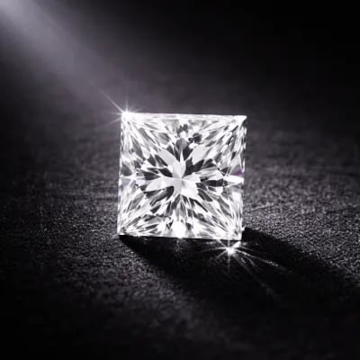 princess cut diamond on a black background