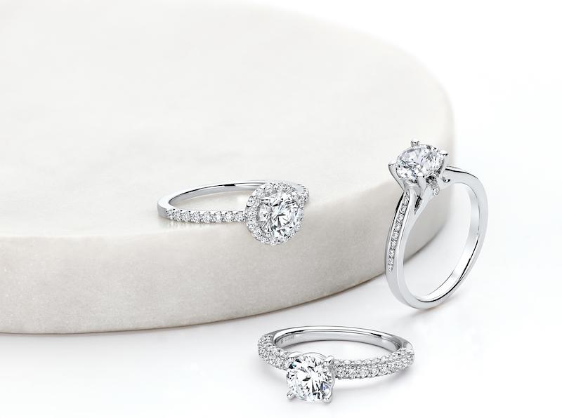 three white gold engagement rings